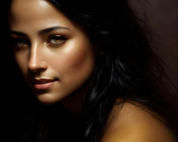 Close-Up Portrait of a Confident Woman with Dark Hair