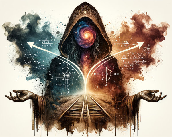 Surreal Digital Painting of Cloaked Figure with Galaxy Face