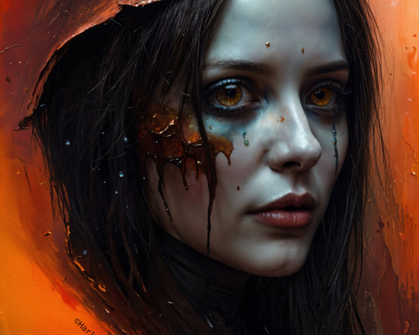Portrait of a Young Woman with Amber Eyes and Helmet