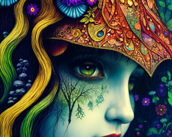 Fantastical Portrait of a Girl with Floral Patterns