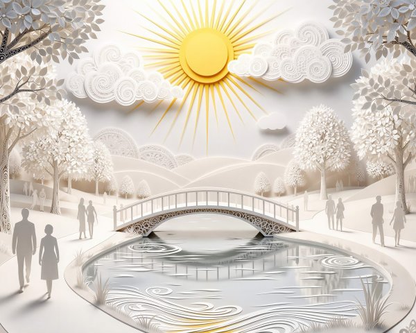 3D Paper Cut Art of a Serene Park Scene