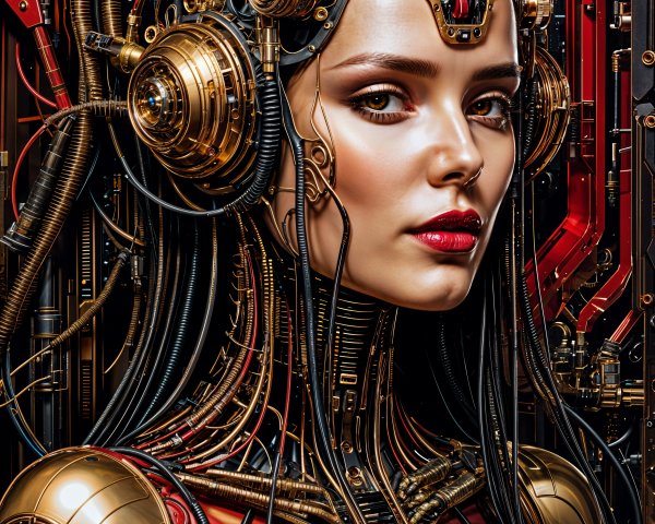 Futuristic Female Cyborg with Metallic Features and Wiring