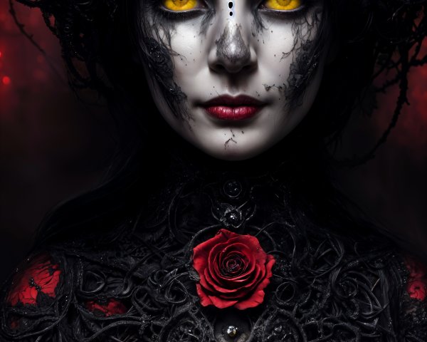 Gothic Figure with Lace Patterns and Yellow Eyes