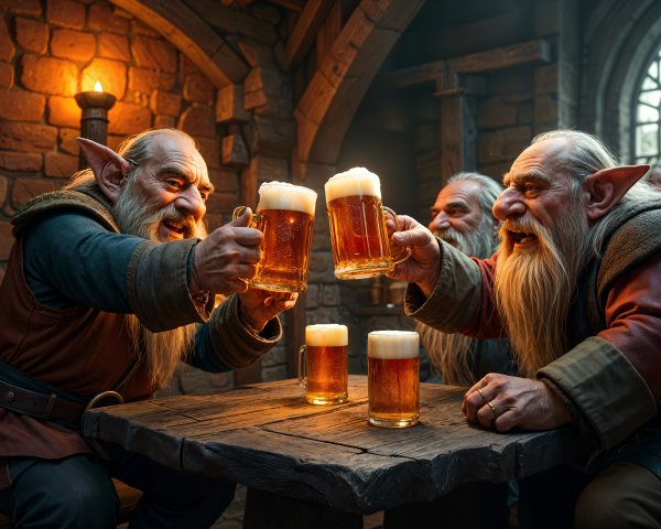 Dwarves Celebrating in a Cozy Tavern Setting
