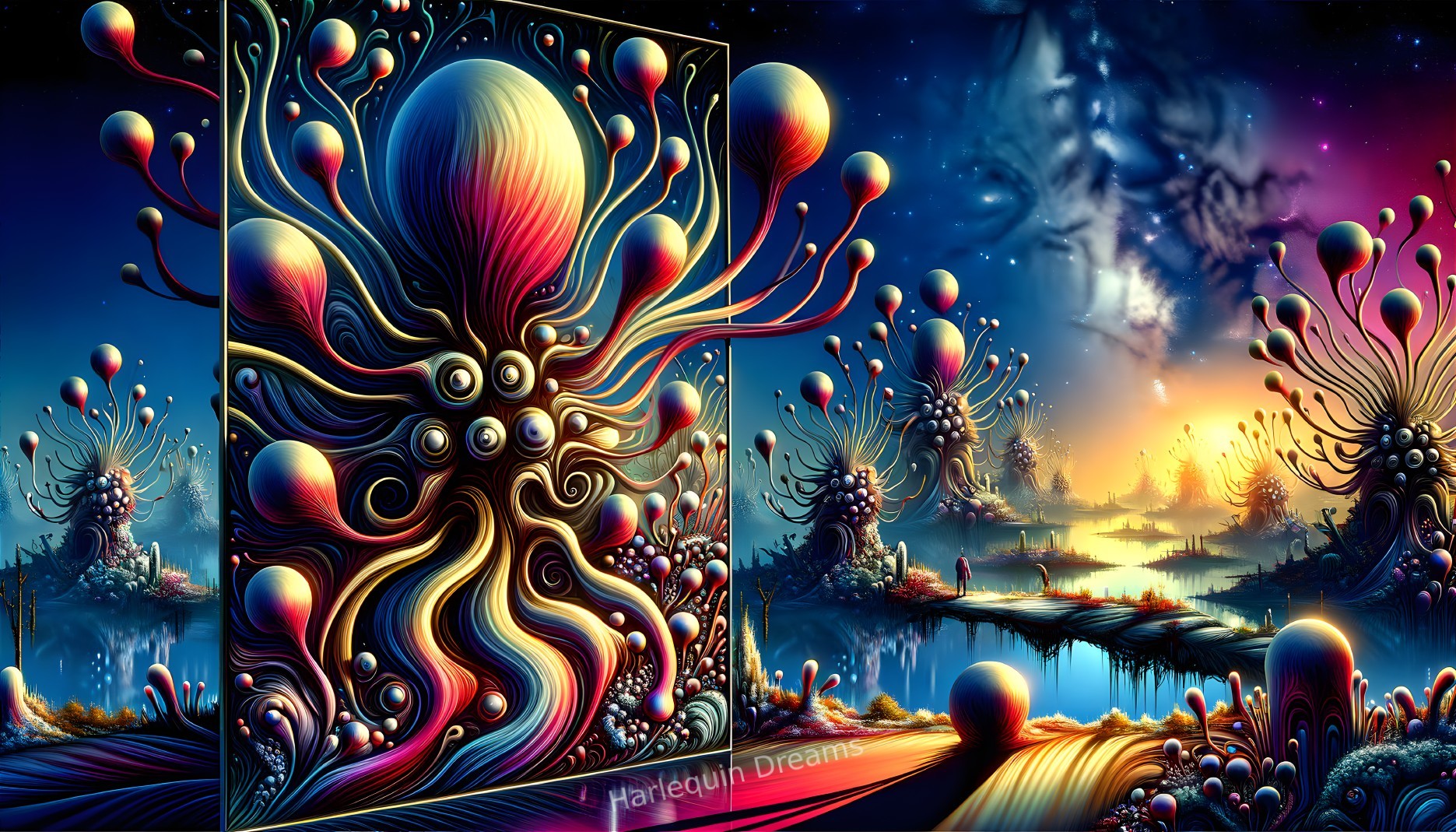 Surreal Landscape with Vibrant Colors and Abstract Forms