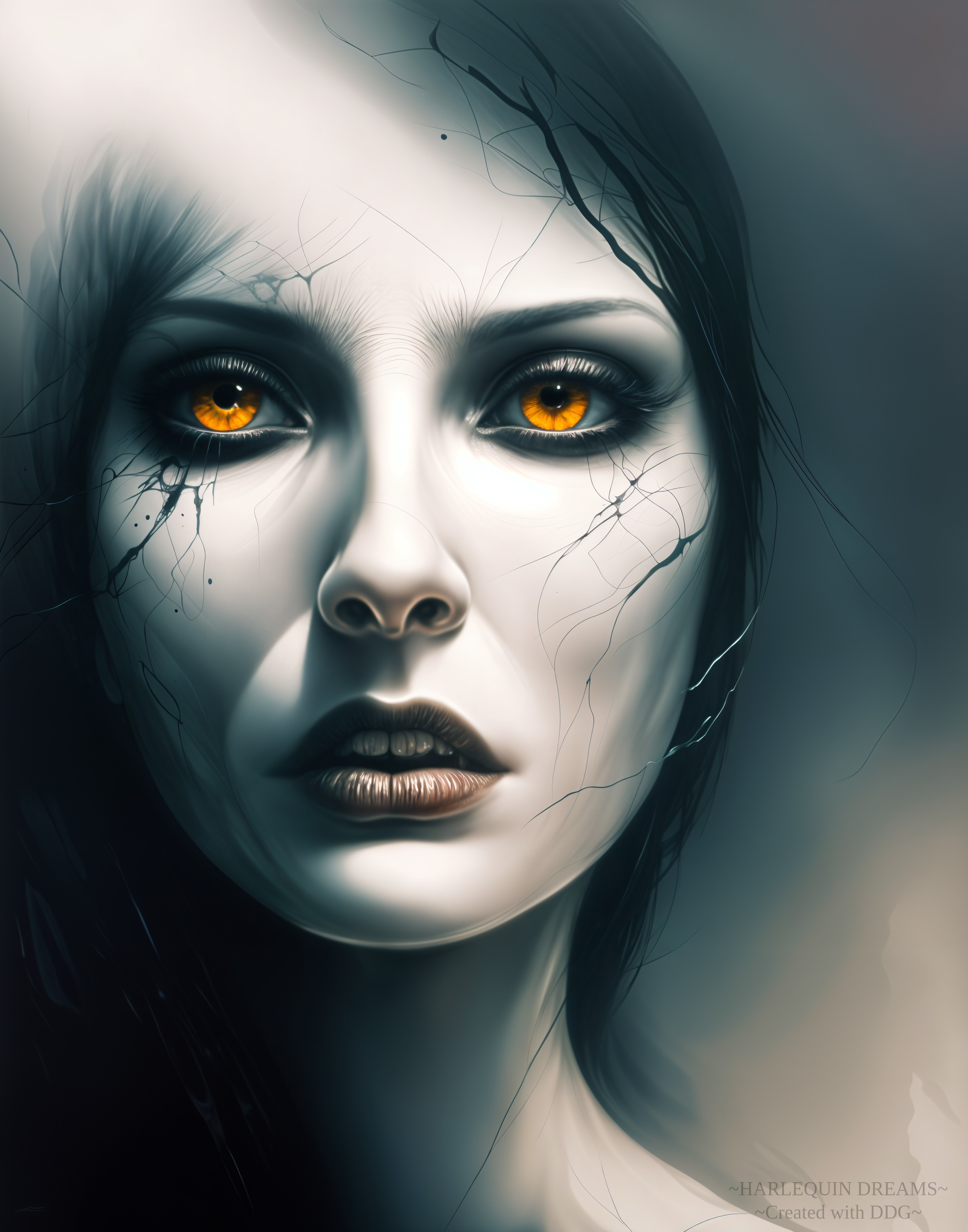 Haunting Portrait of a Woman with Orange Eyes