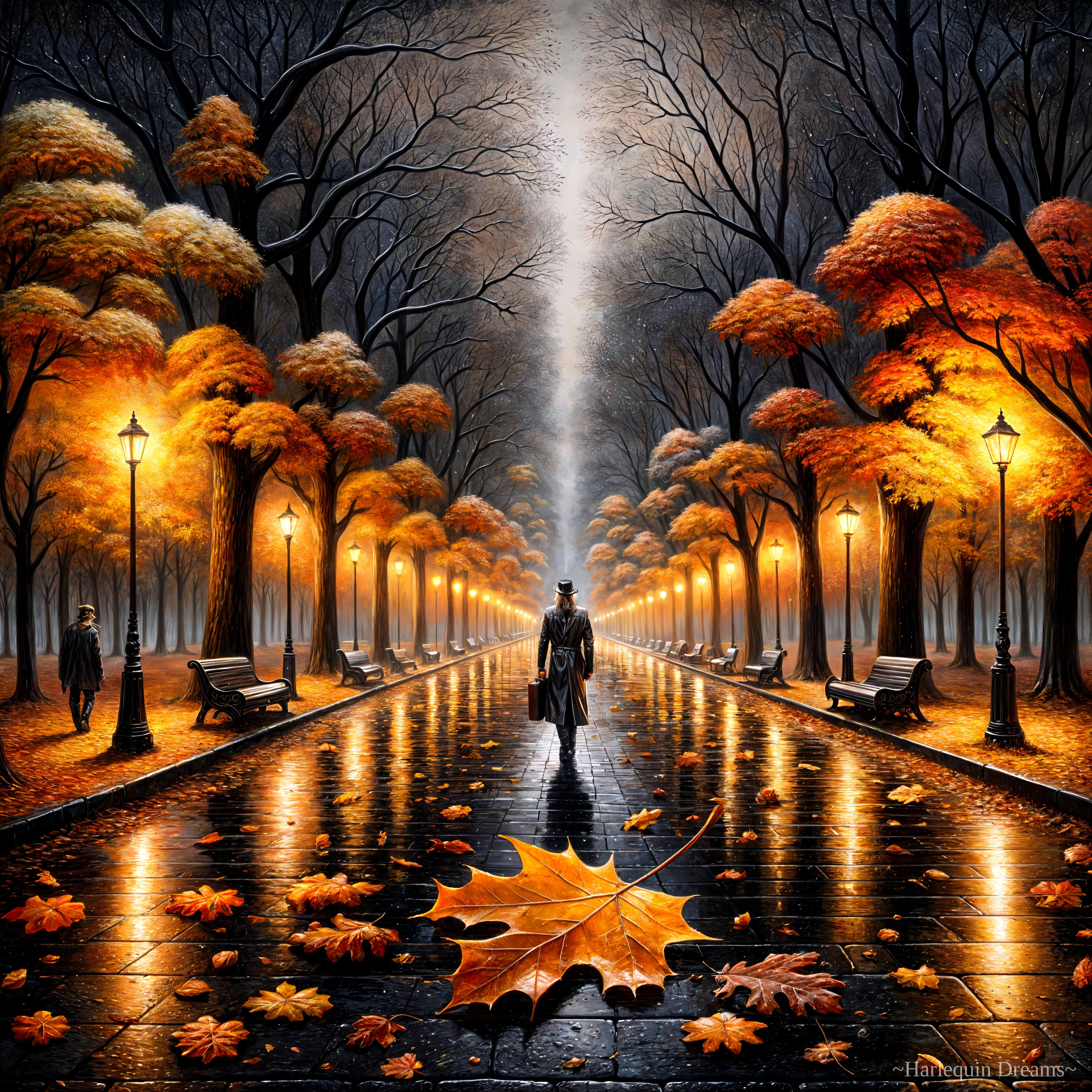 Autumn Park Scene with Vibrant Leaves and Pathway