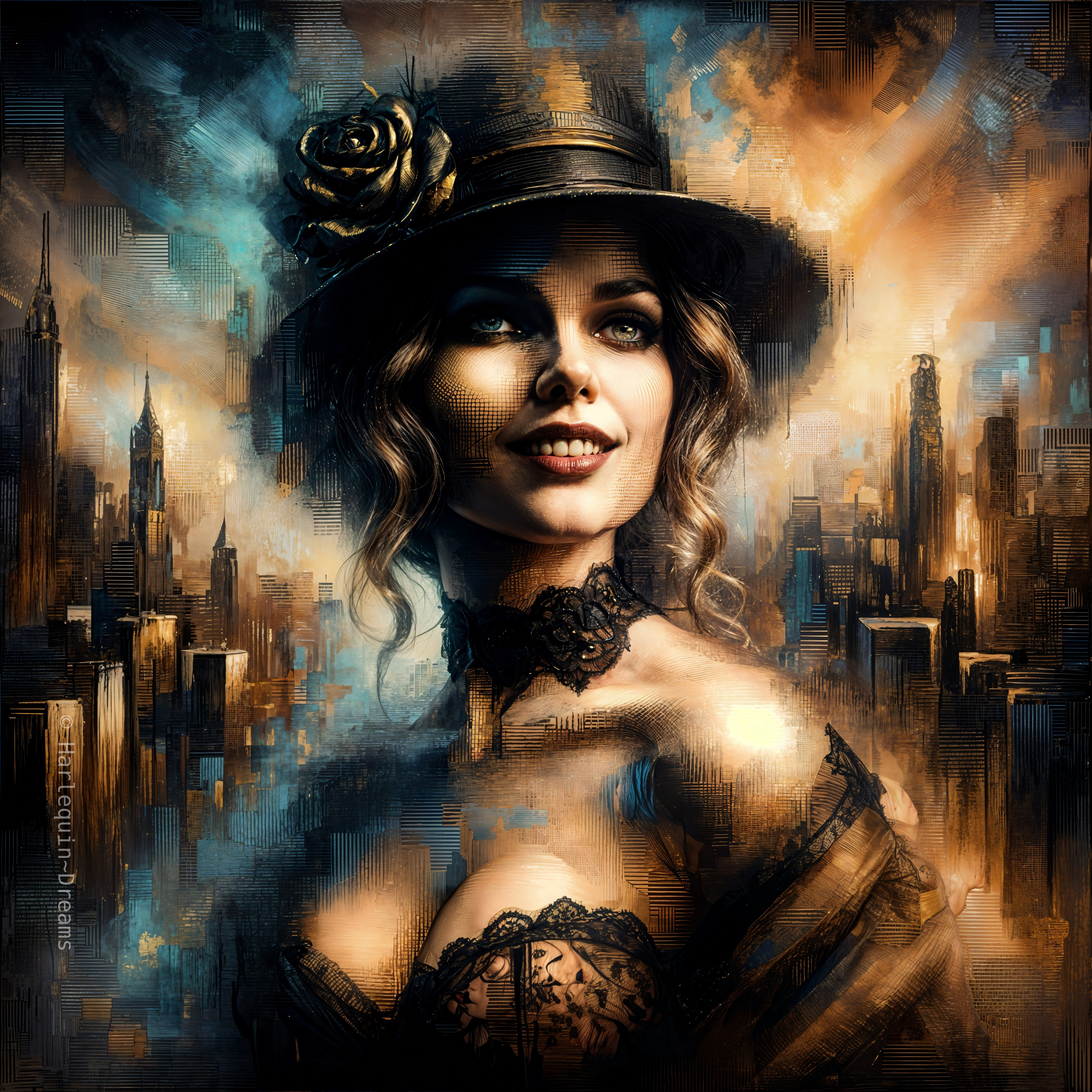 Vintage Elegance Against a Vibrant City Skyline