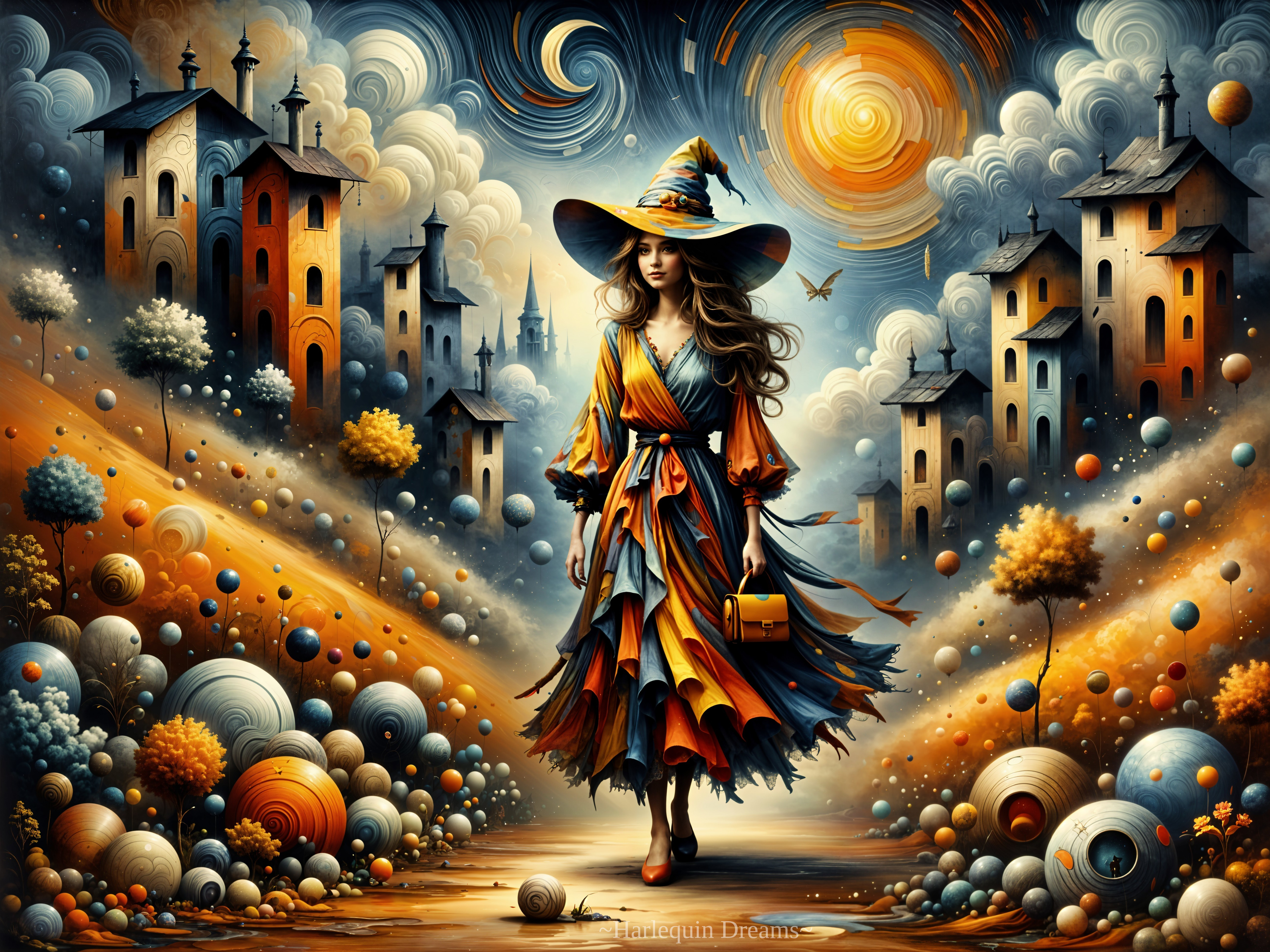 Whimsical Landscape with Vibrant Colors and Spheres
