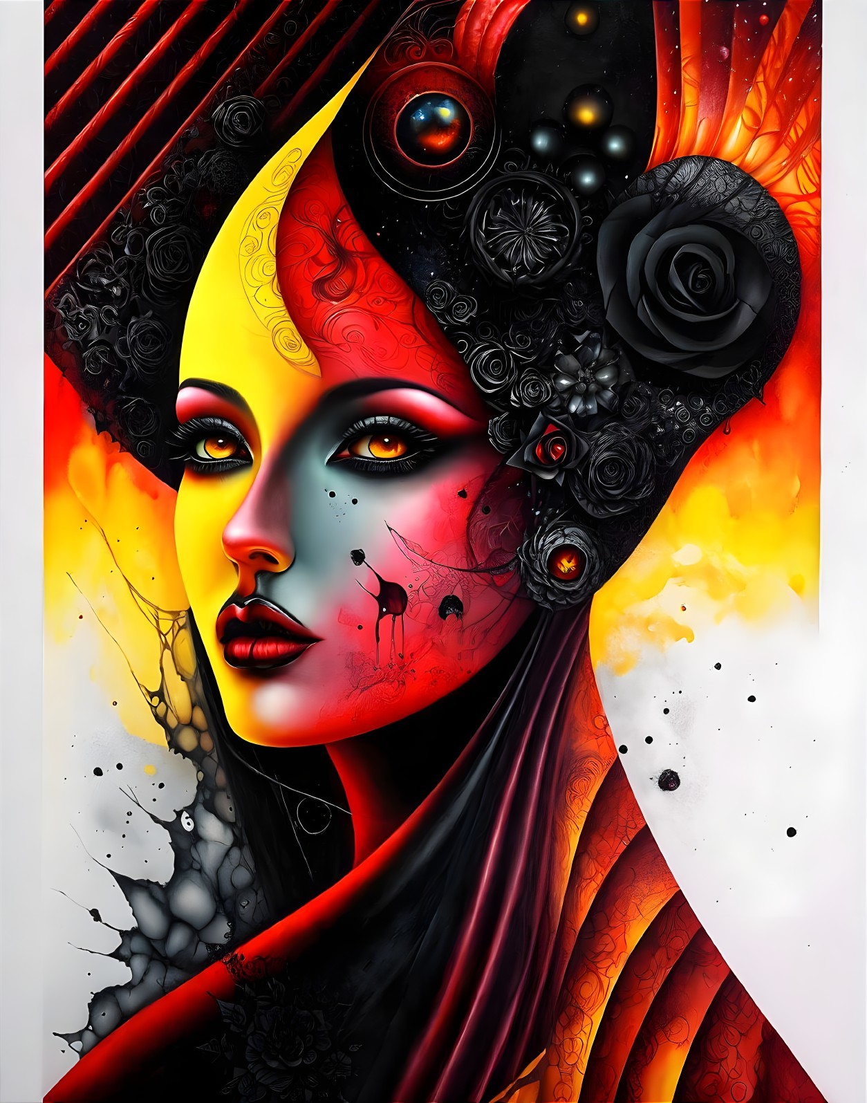 Vibrant Colored Portrait of a Woman with Floral Designs