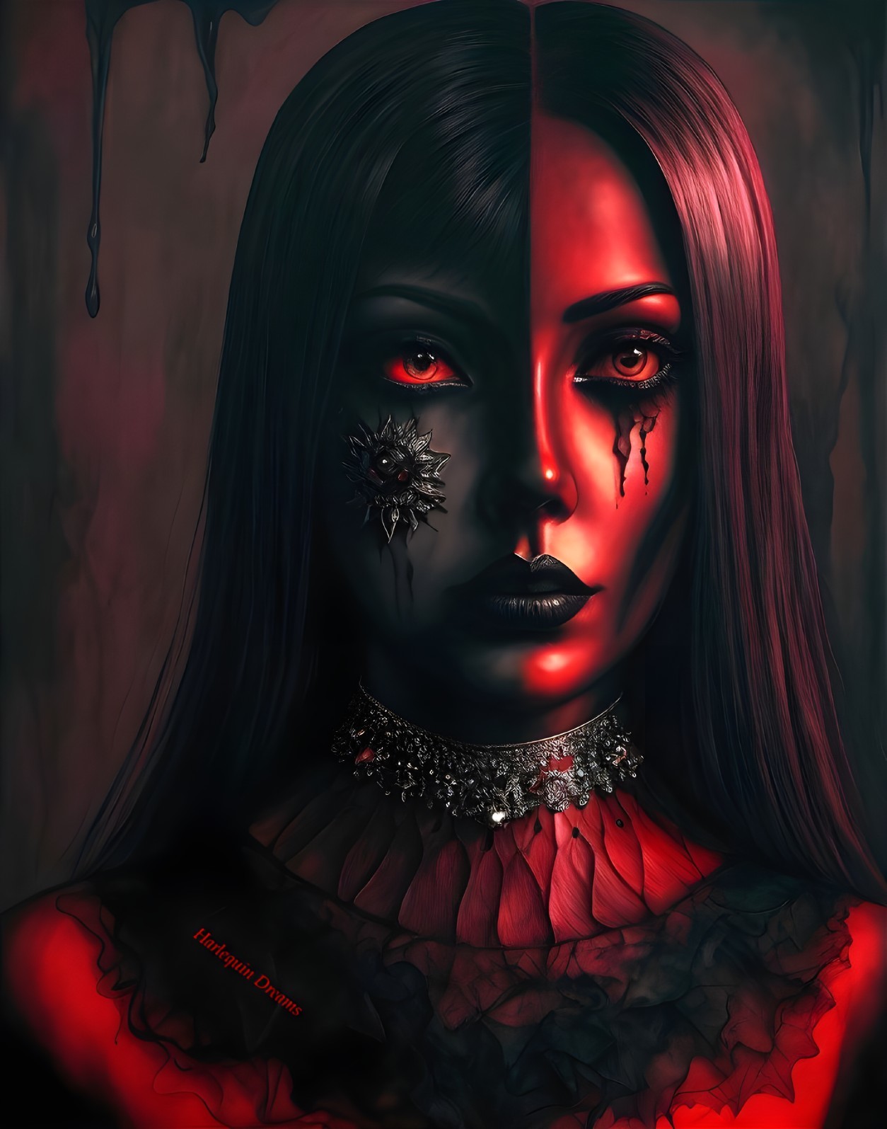 Portrait of a Woman with Contrasting Lighting and Colors