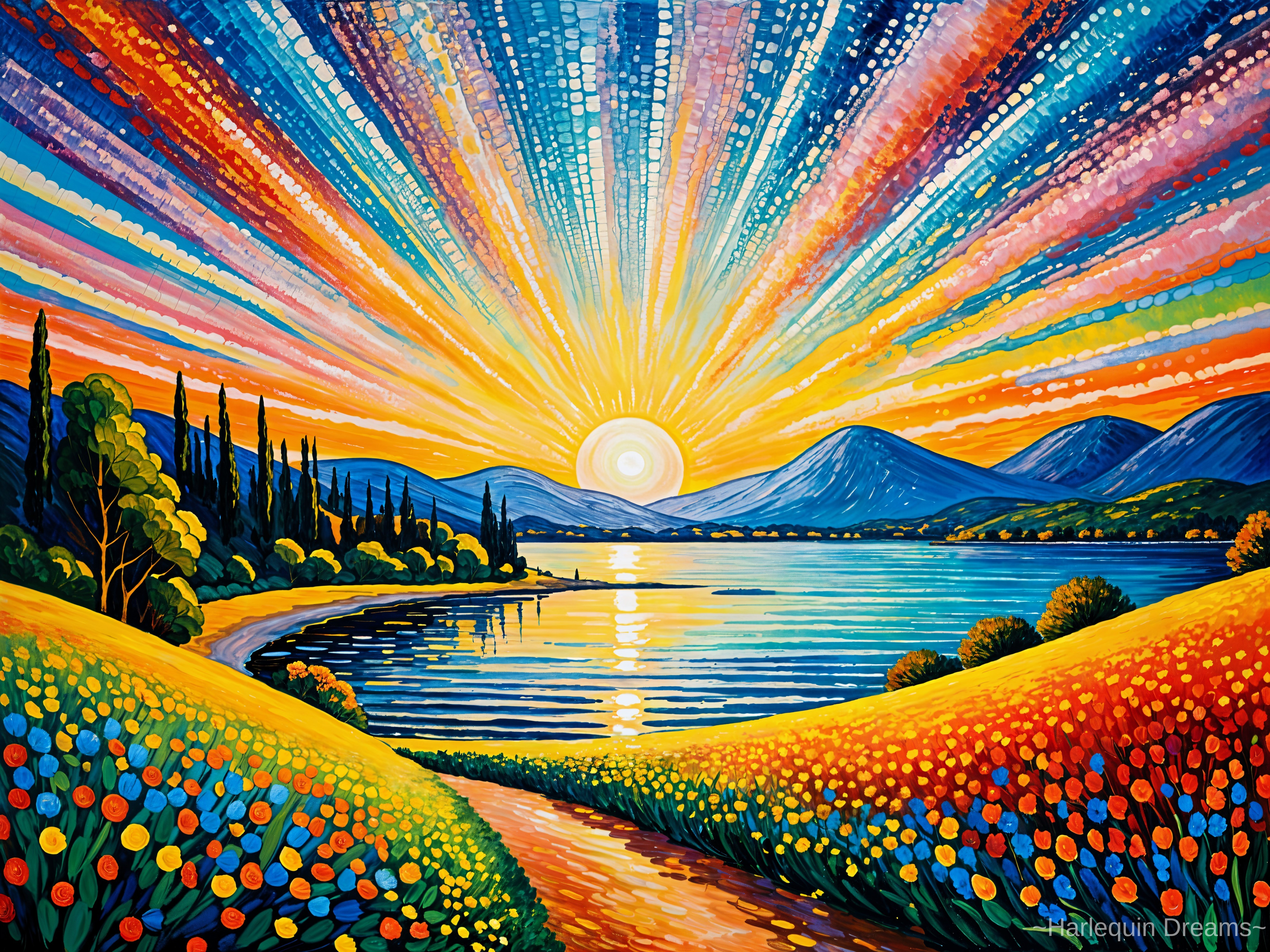 Vibrant Sunset Landscape Over a Tranquil Lake
