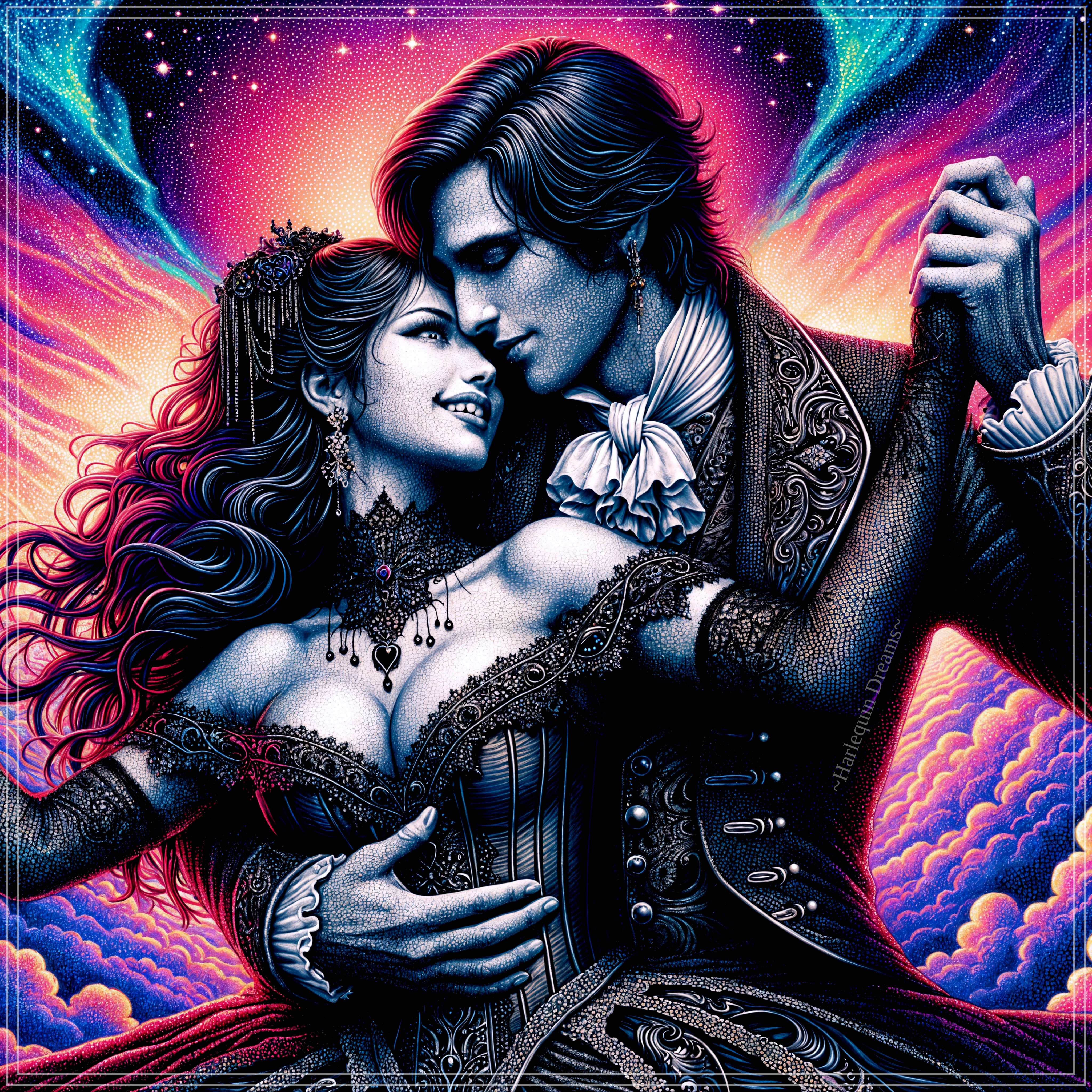 Couple Dancing in Vibrant, Colorful Background