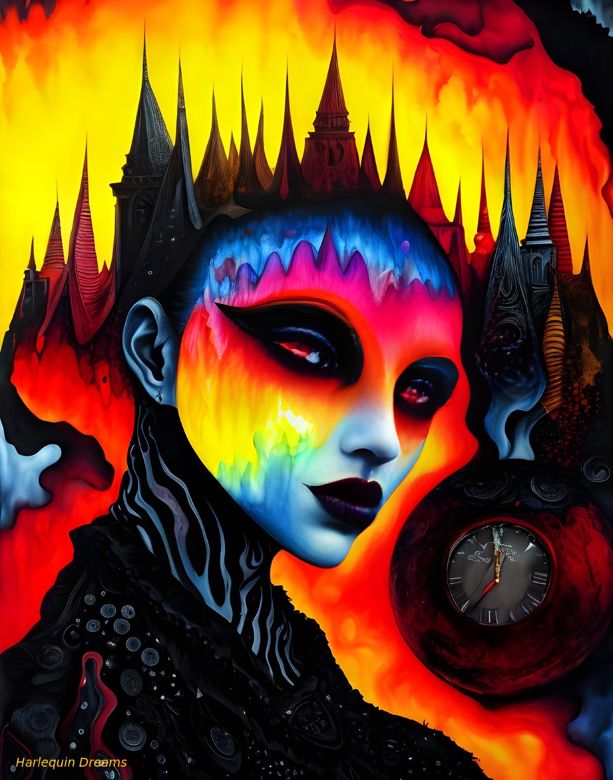 Surreal Portrait of a Woman with Colorful Face Paint