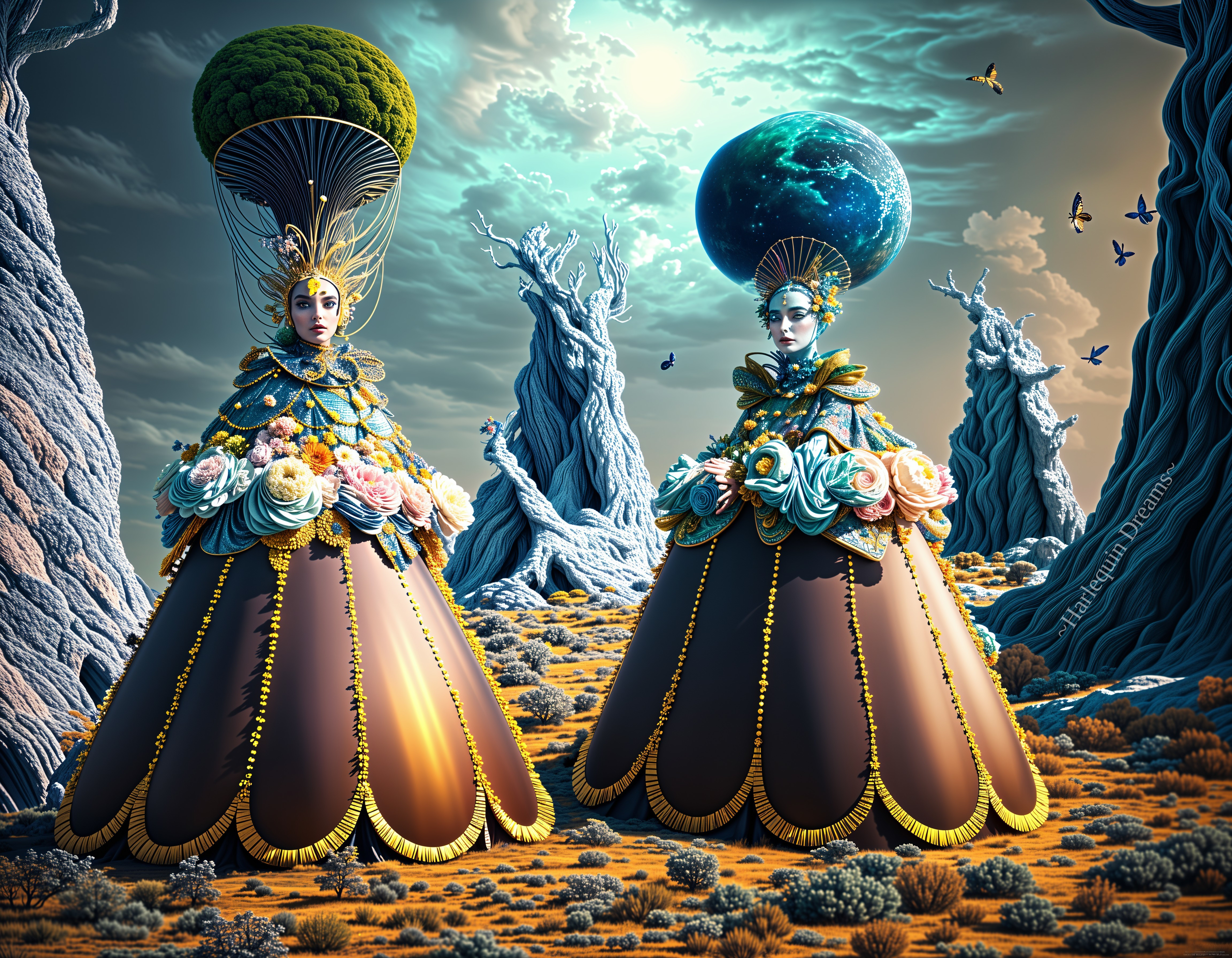 Surreal Landscape with Elegantly Dressed Figures