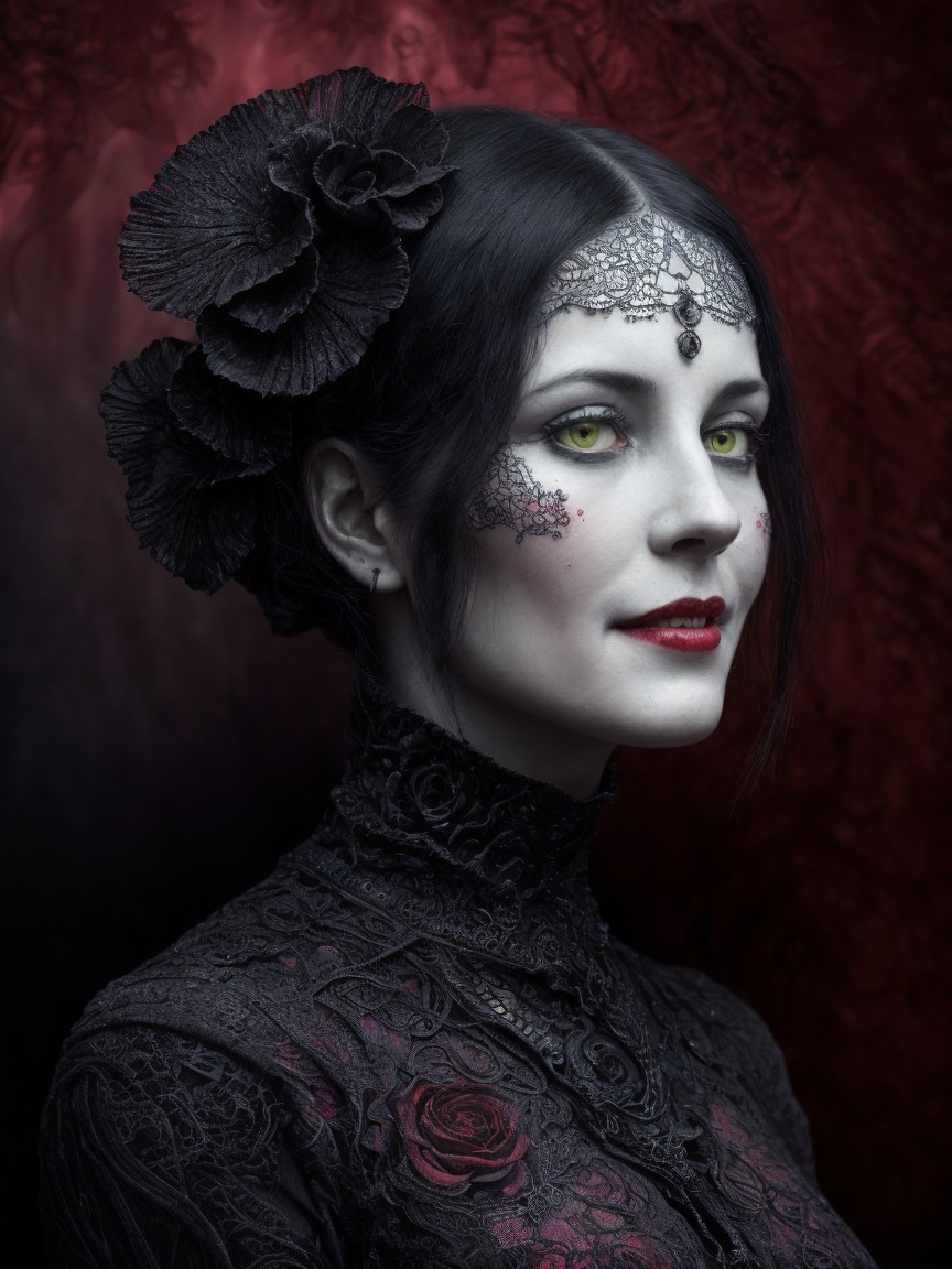 Gothic Portrait of a Pale Woman with Green Eyes