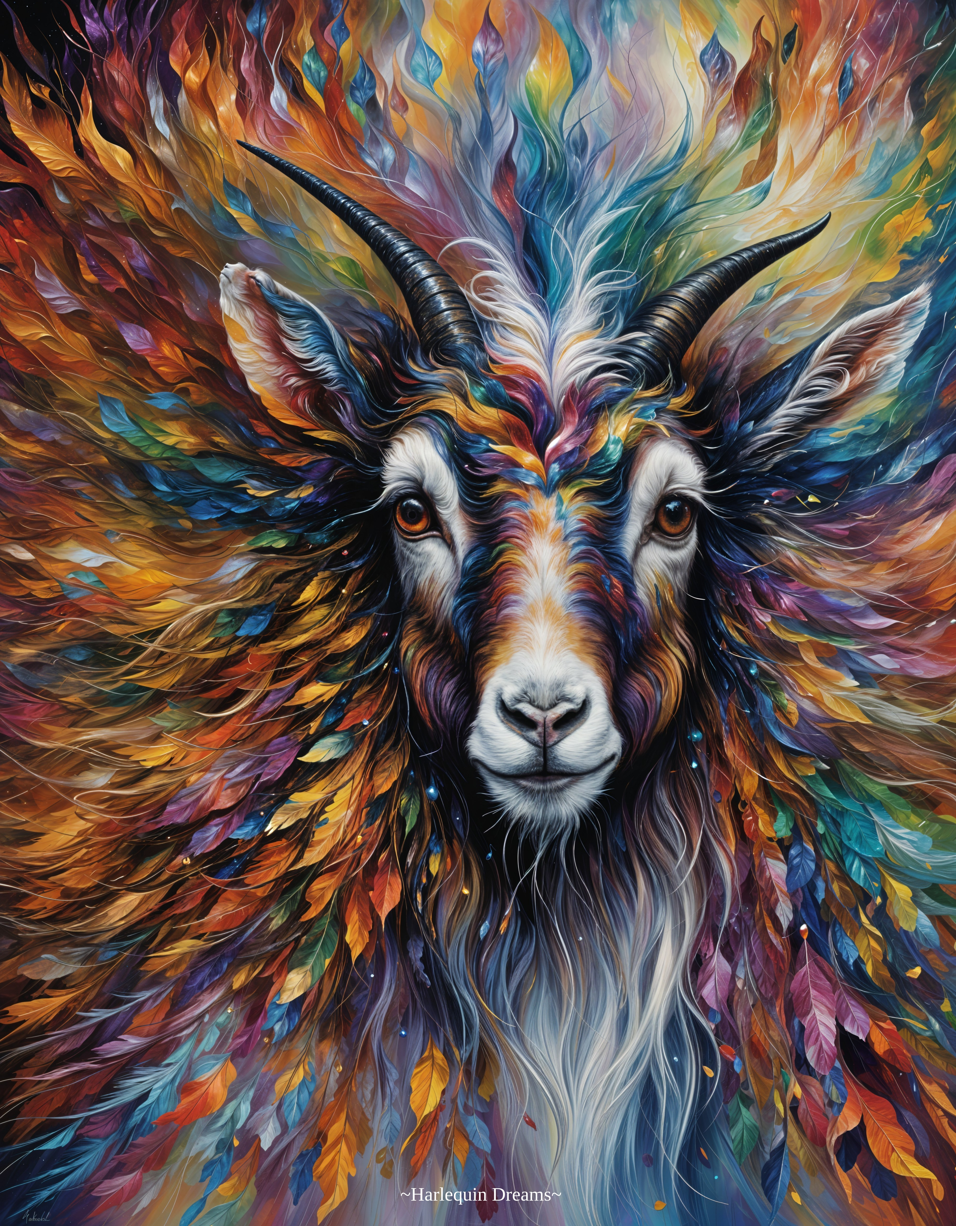 Vibrant Colorful Goat Portrait with Autumn Hues