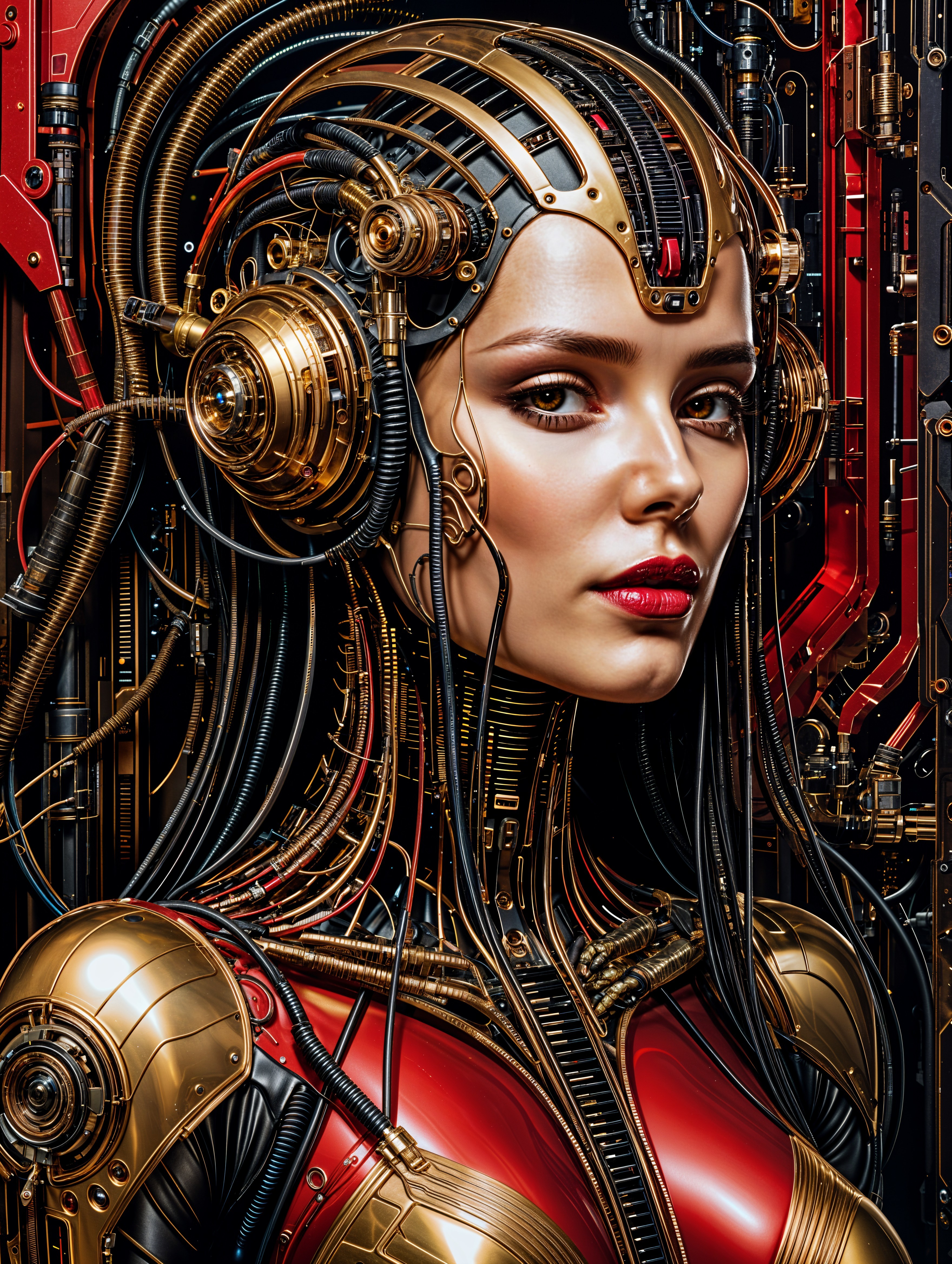 Futuristic Female Cyborg with Metallic Features and Wiring