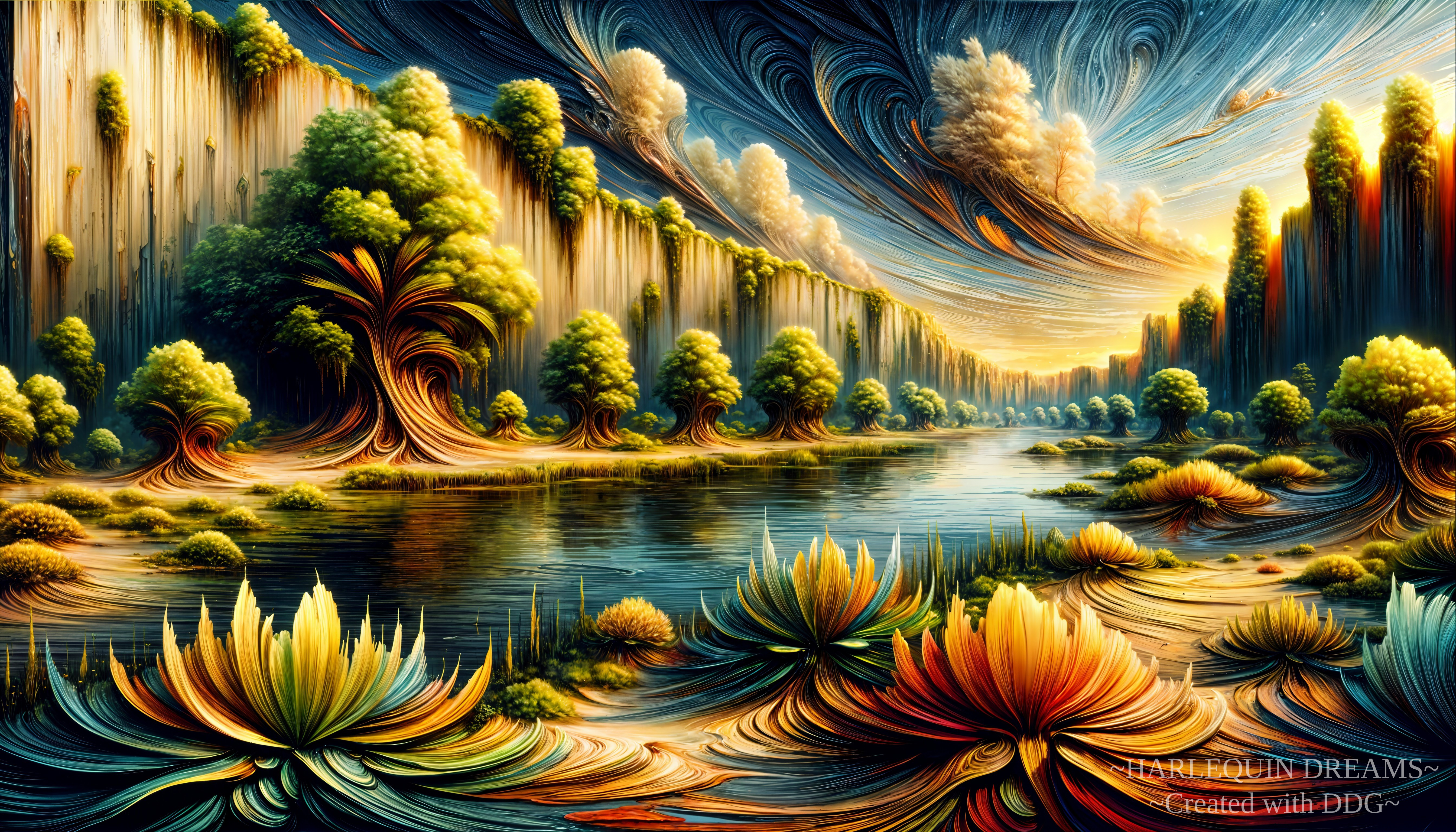 Vibrant Landscape with Colorful Patterns and Textures