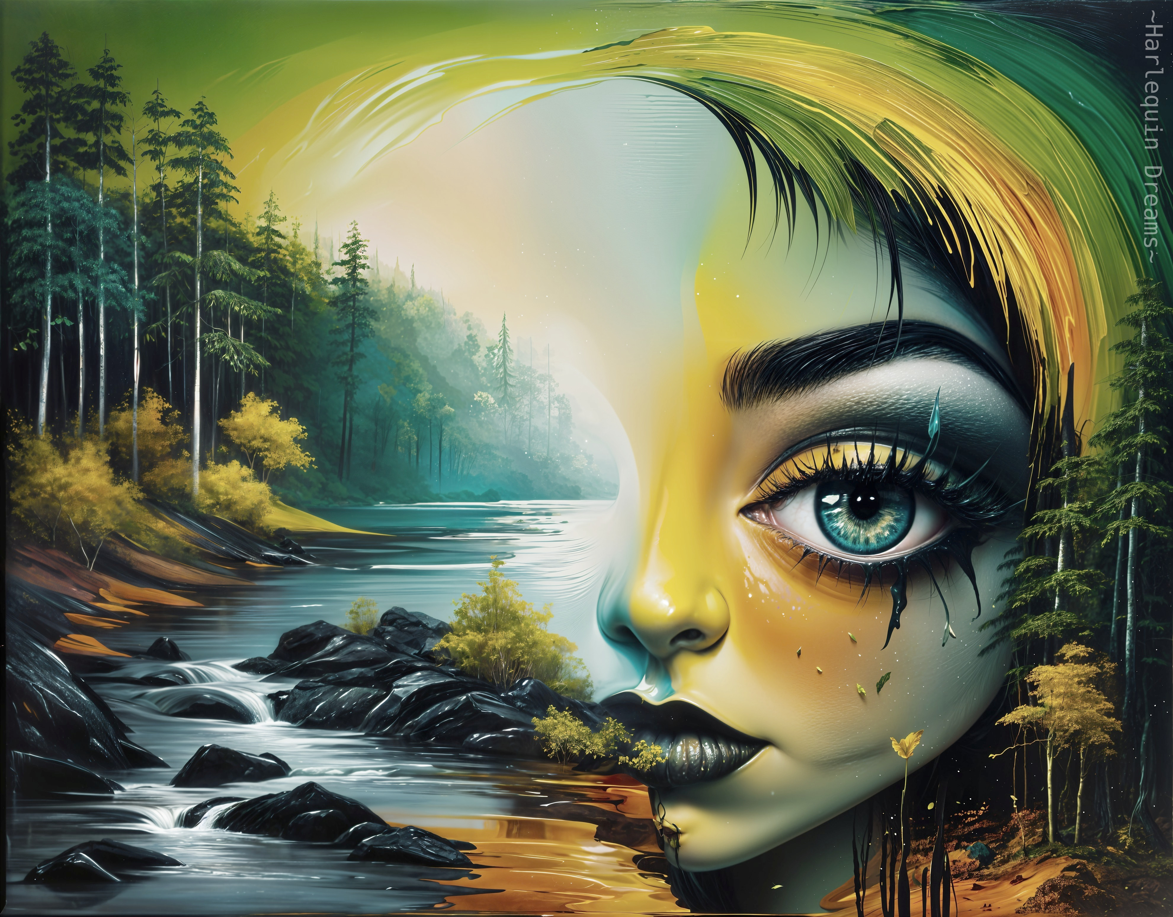 Surreal Portrait Blending Woman's Face with Landscape