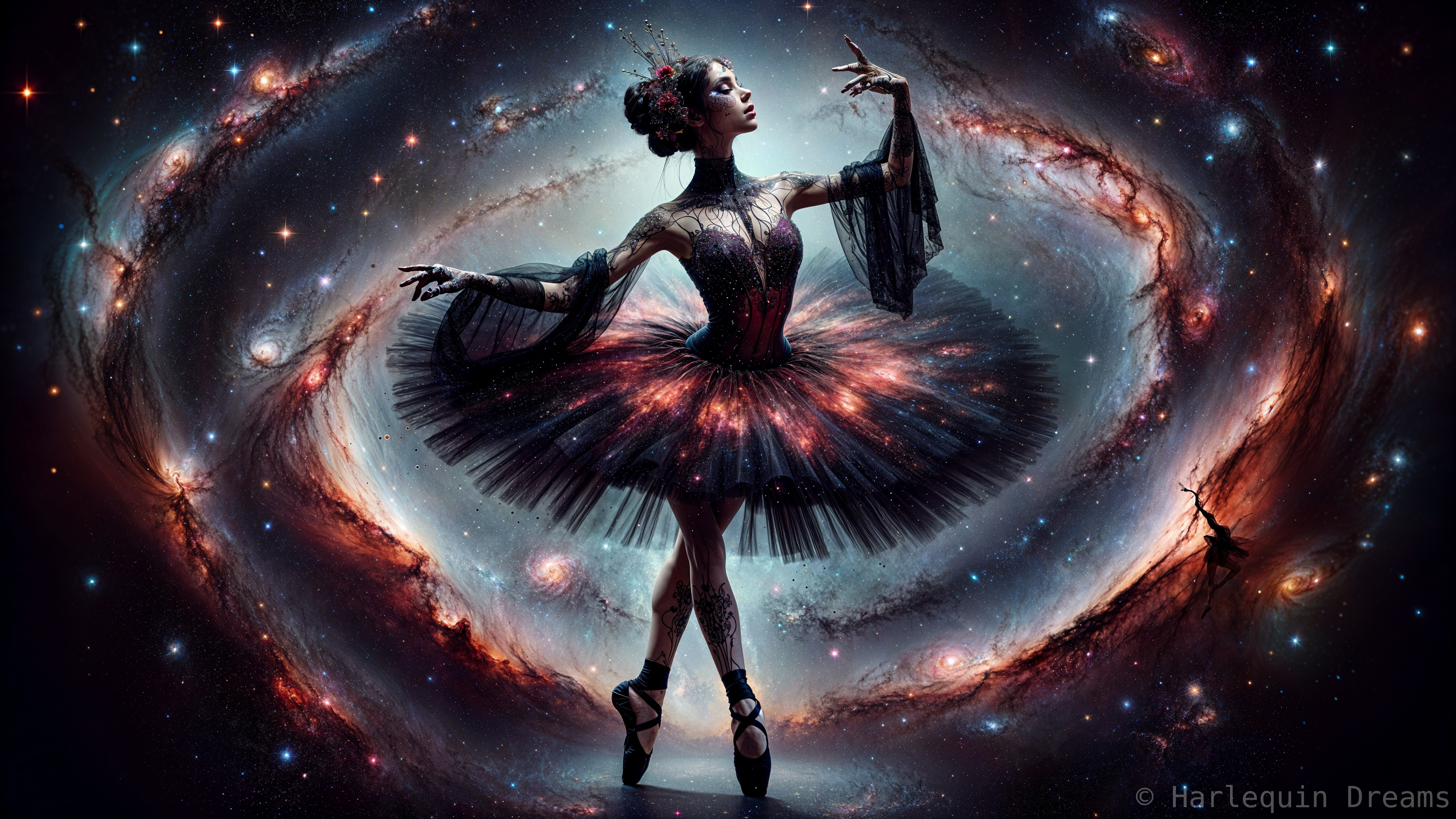 Ballerina in Cosmic Ballet with Galactic Tutu