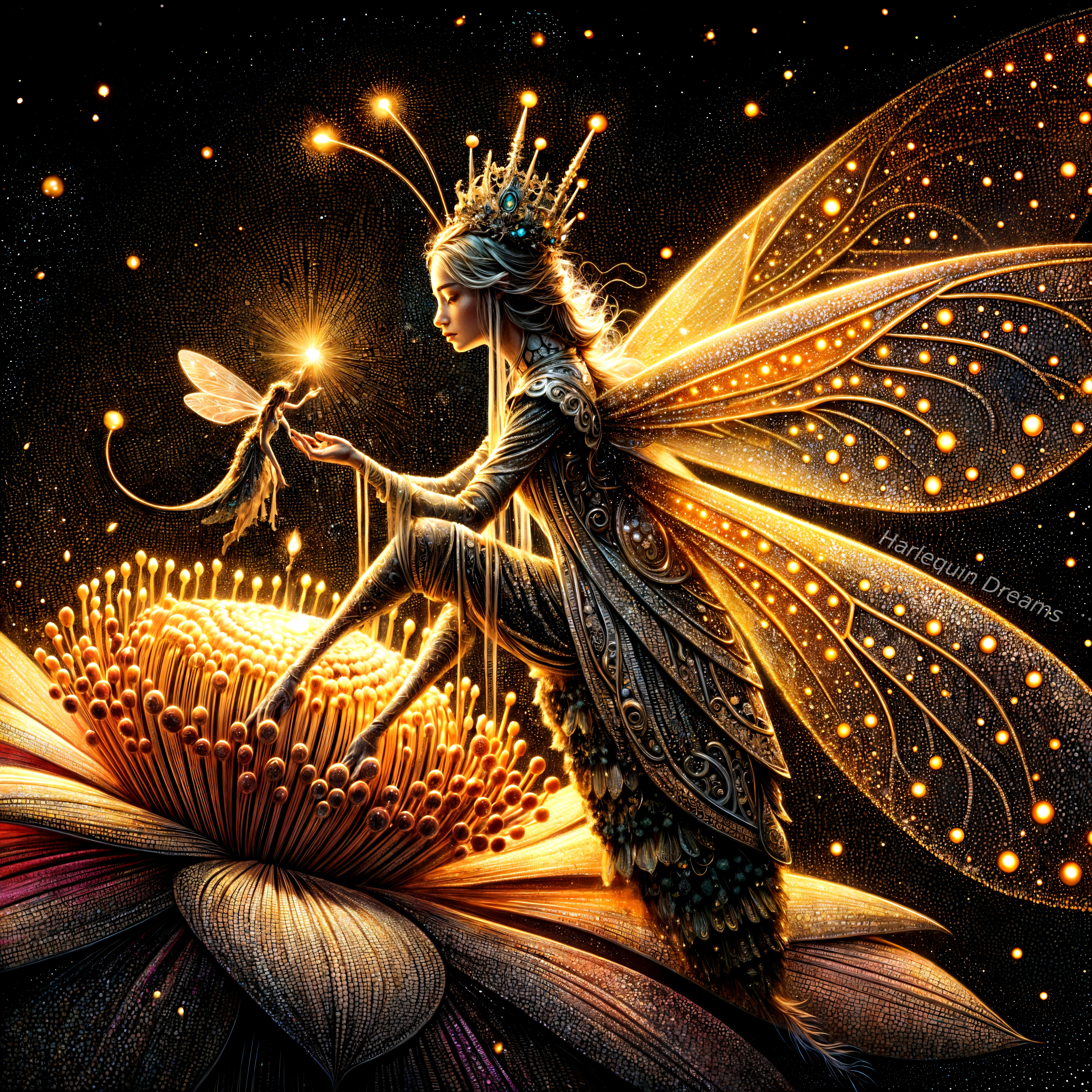 Fairy and Dragonfly in a Mystical Lotus Scene