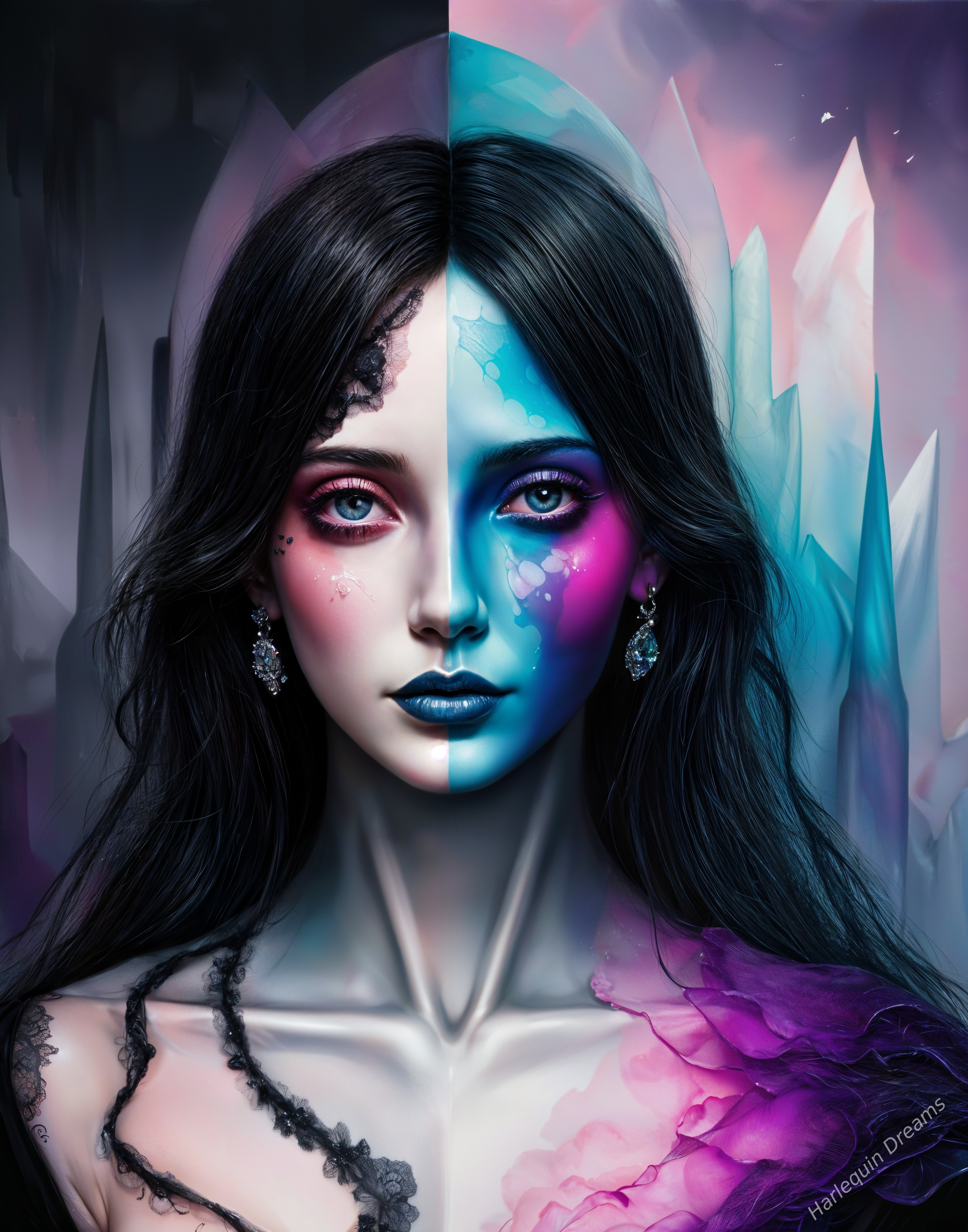 Split-Faced Portrait of a Woman with Contrasting Colors