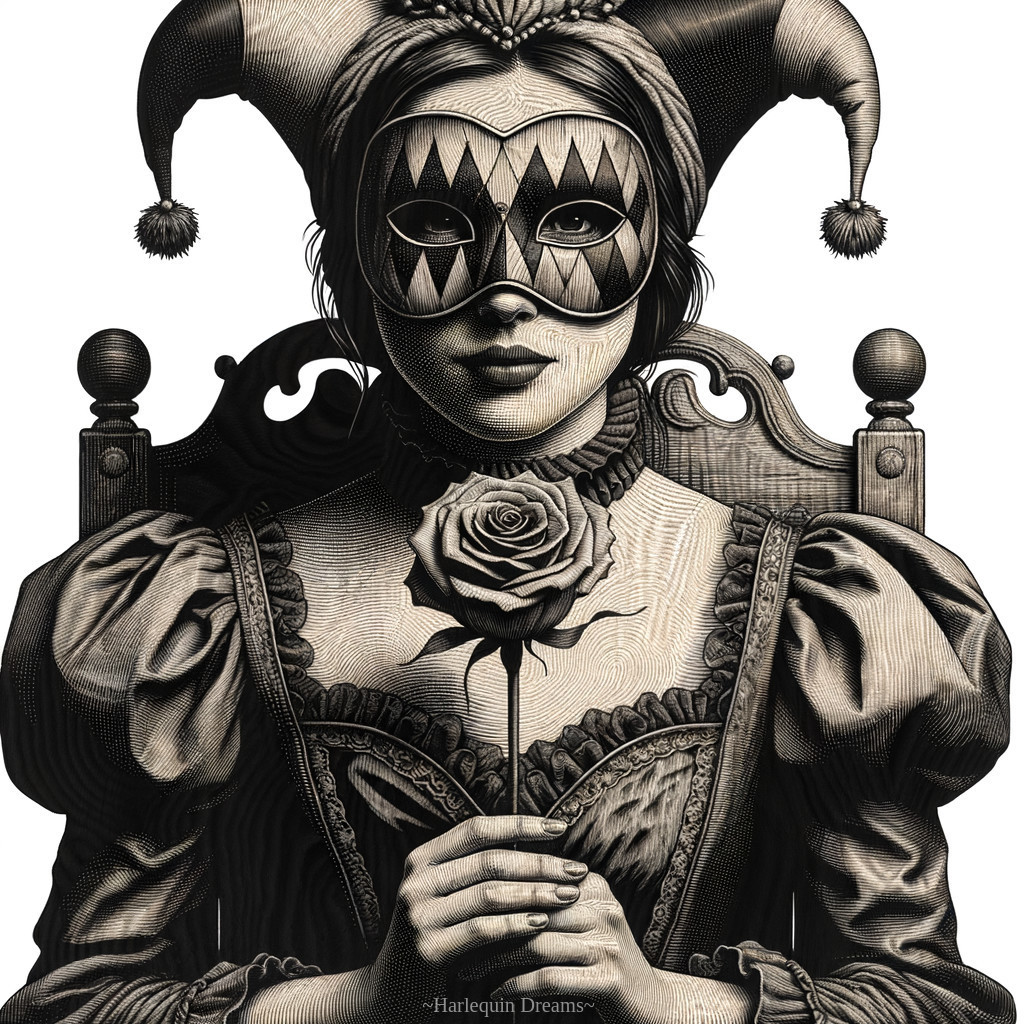 Mysterious Jester Figure in Monochrome Portrait