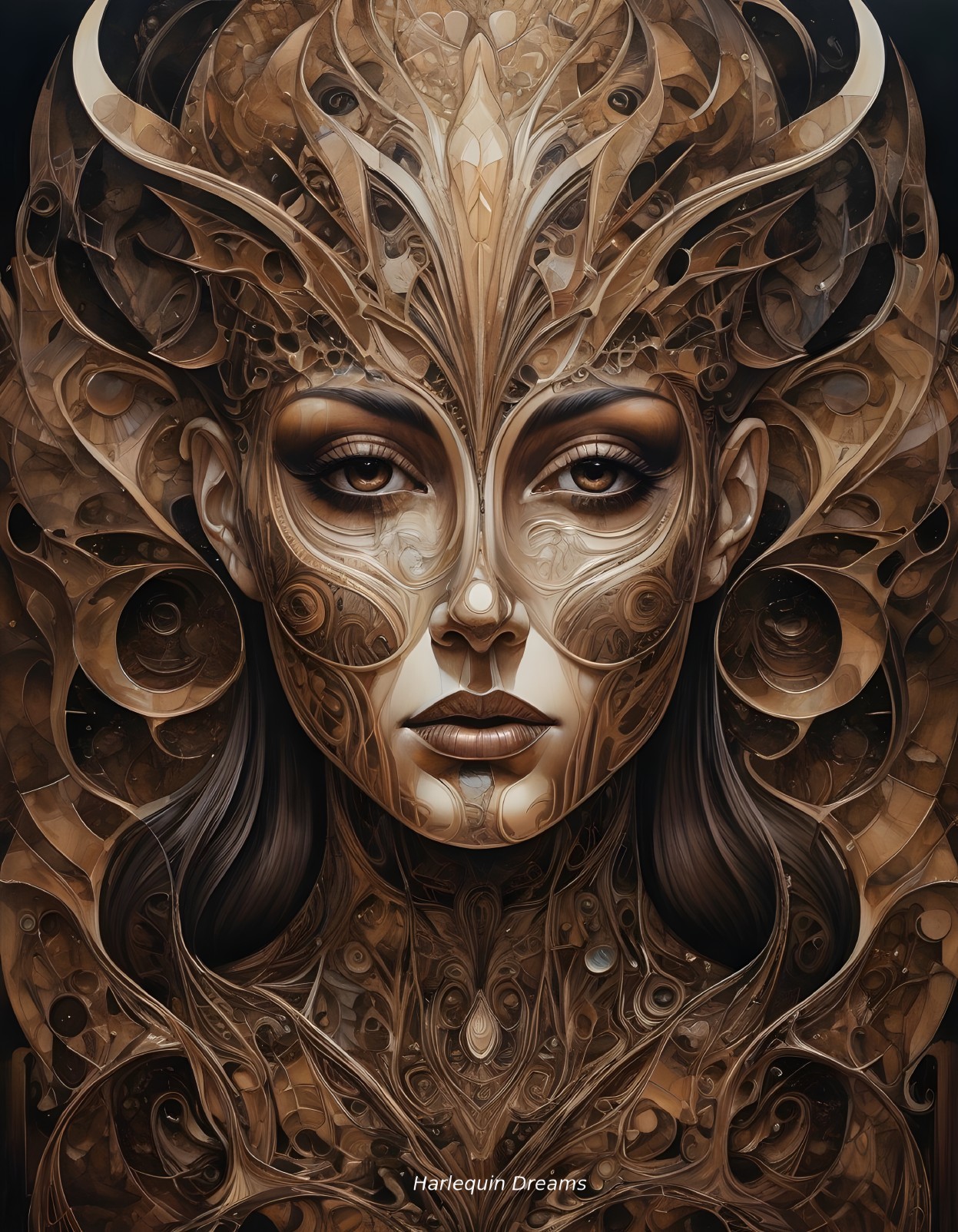 Intricate Face Design with Earthy Tones and Patterns