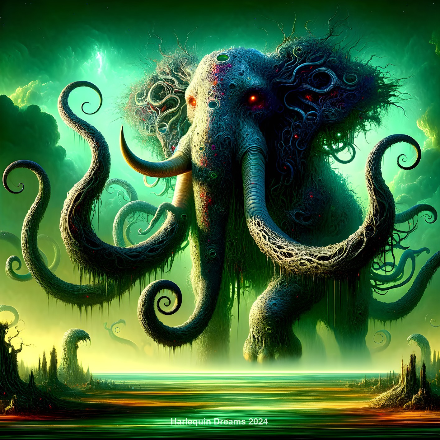 Surreal Landscape with Colossal Elephant and Colors