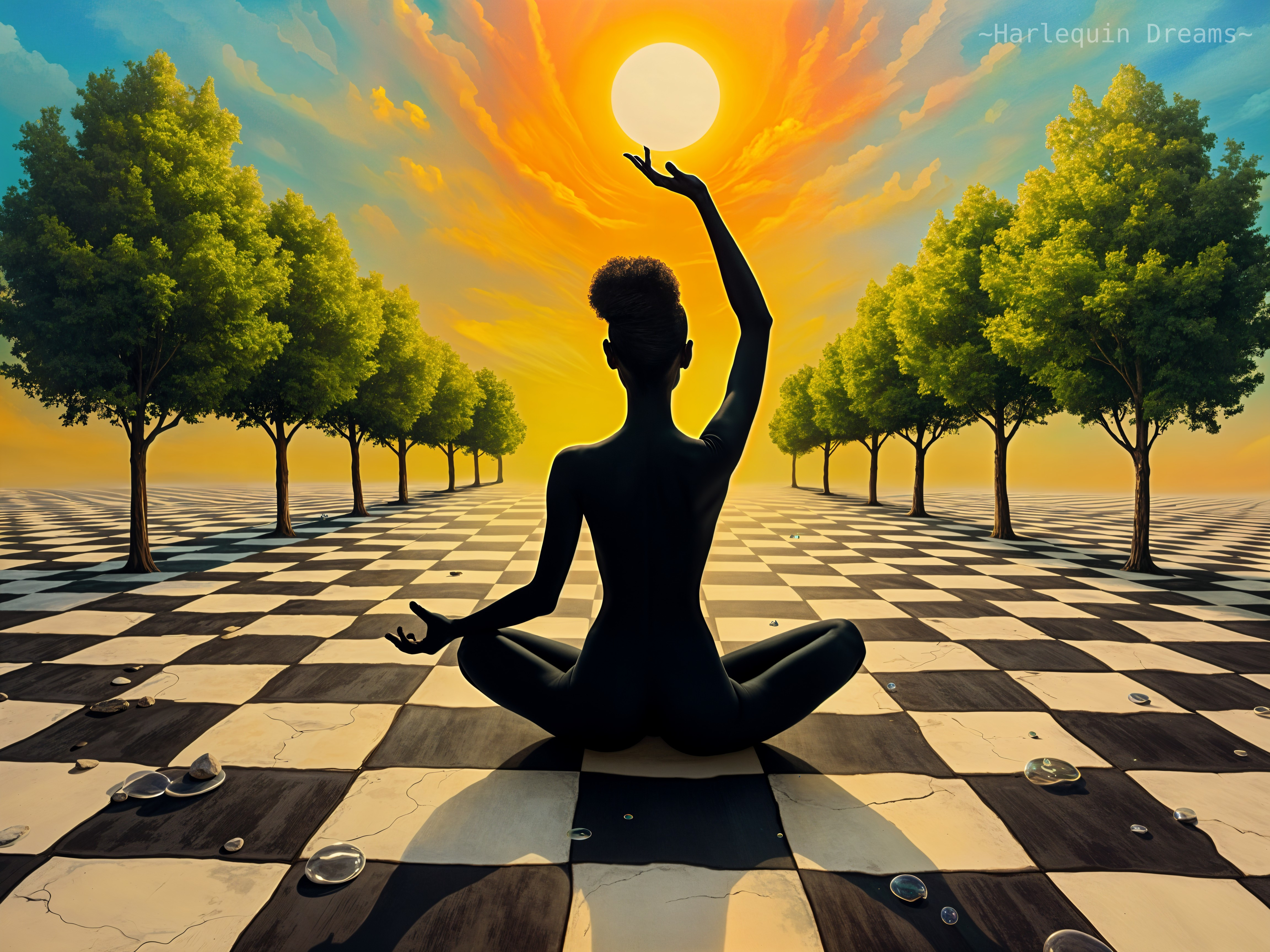Silhouette in Meditation on a Vibrant Pathway