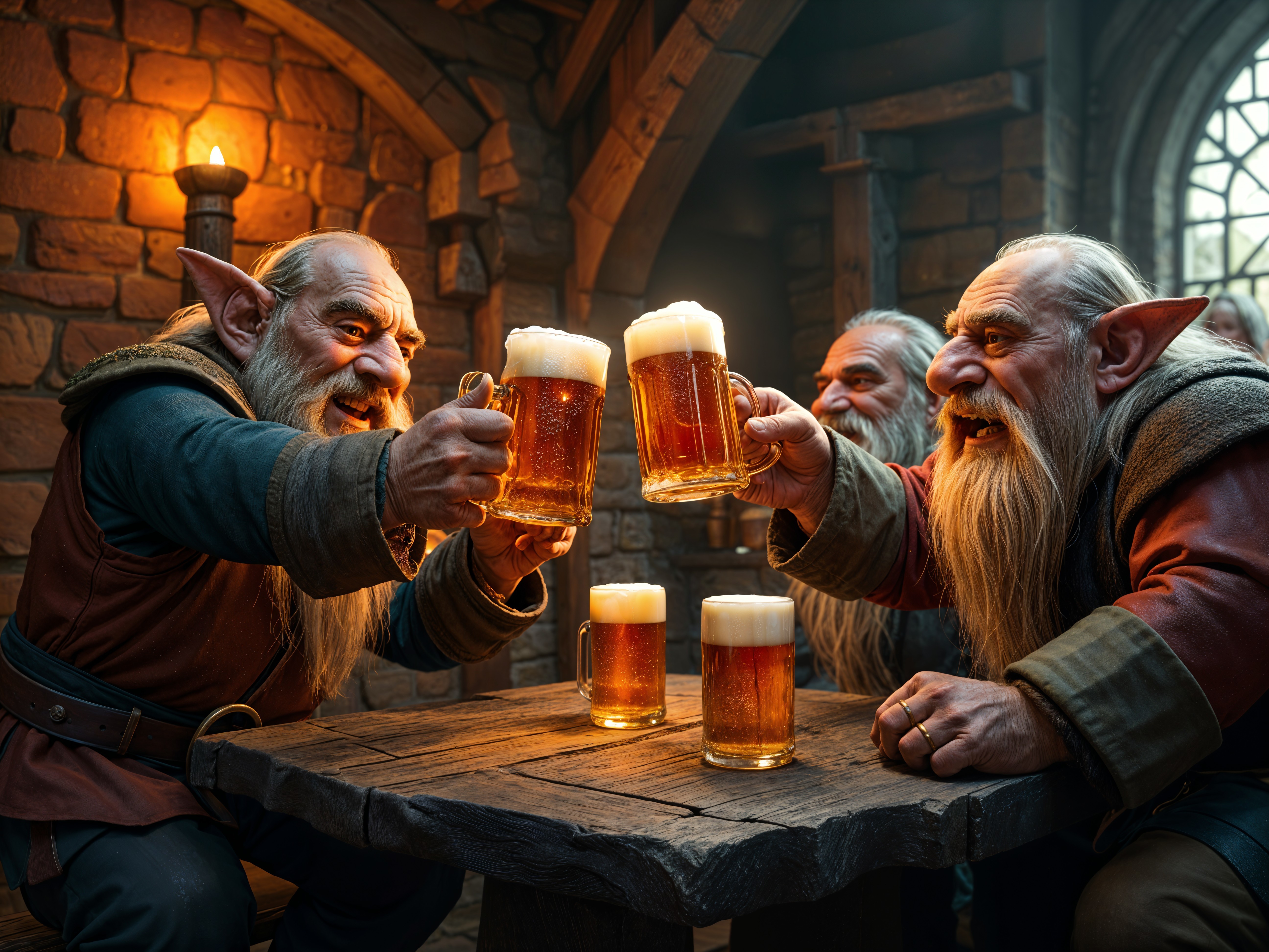 Dwarves Celebrating in a Cozy Tavern Setting
