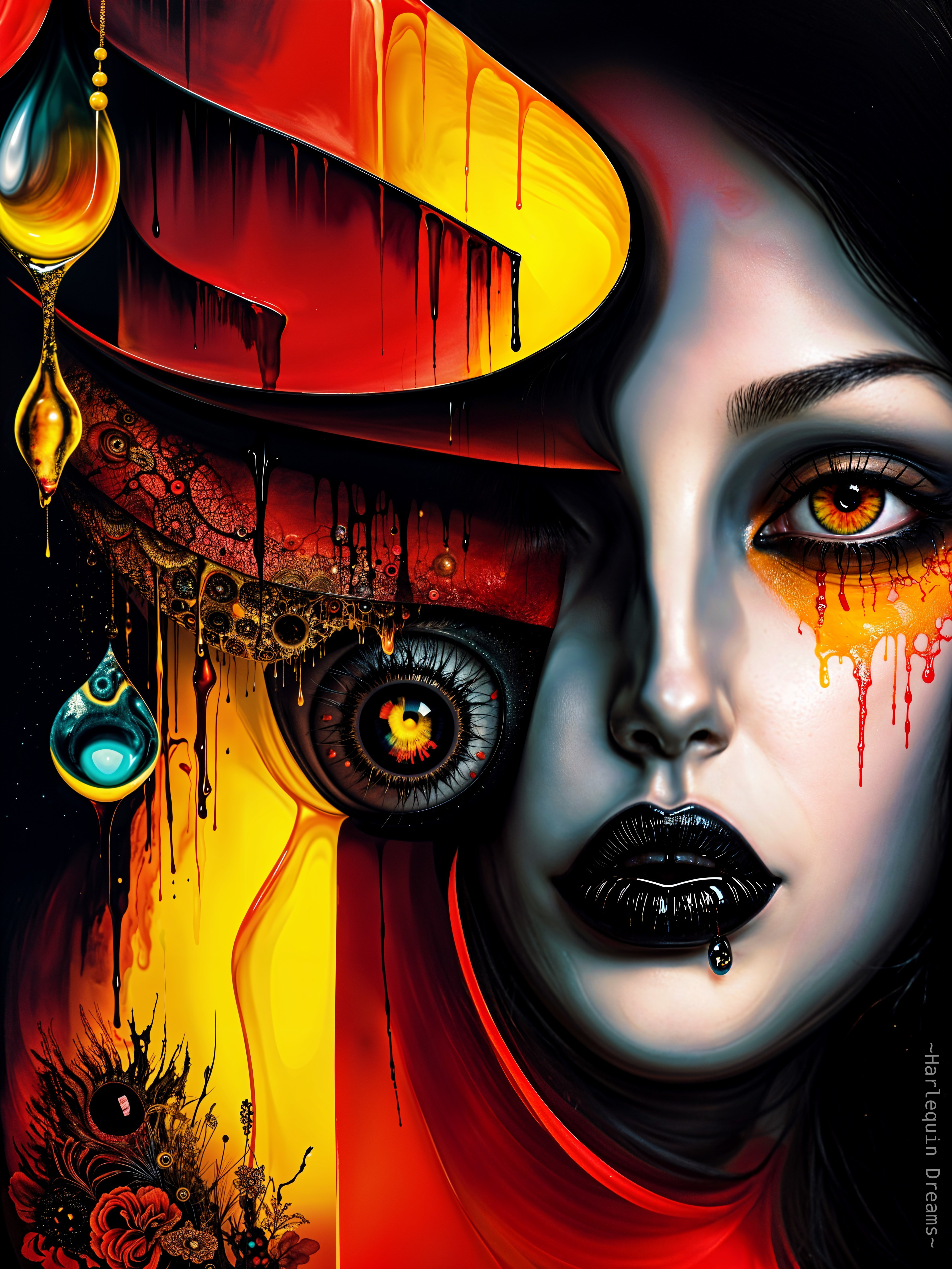 Mysterious Woman with Vibrant Abstract Background