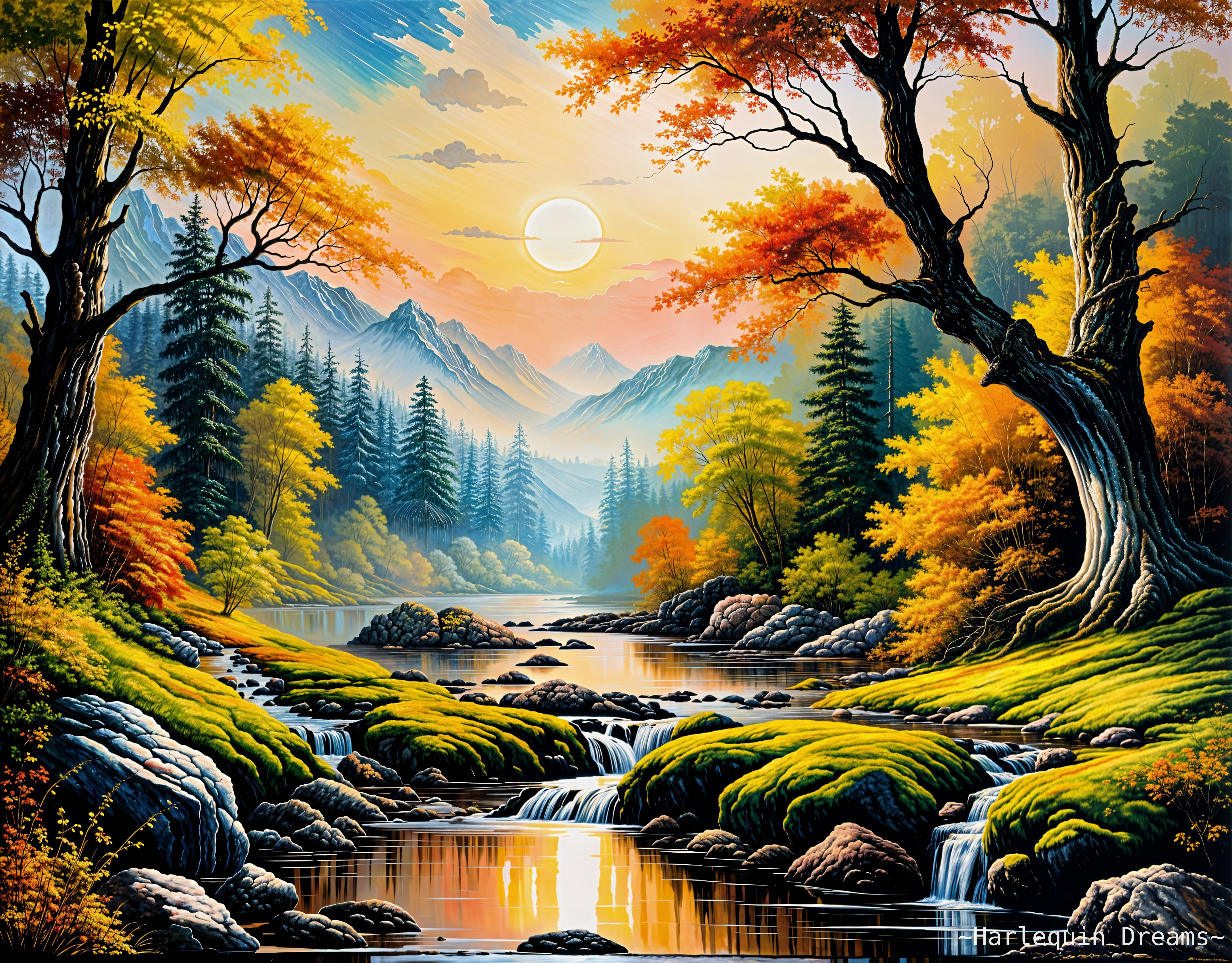 Tranquil Autumn Landscape with River and Mountains