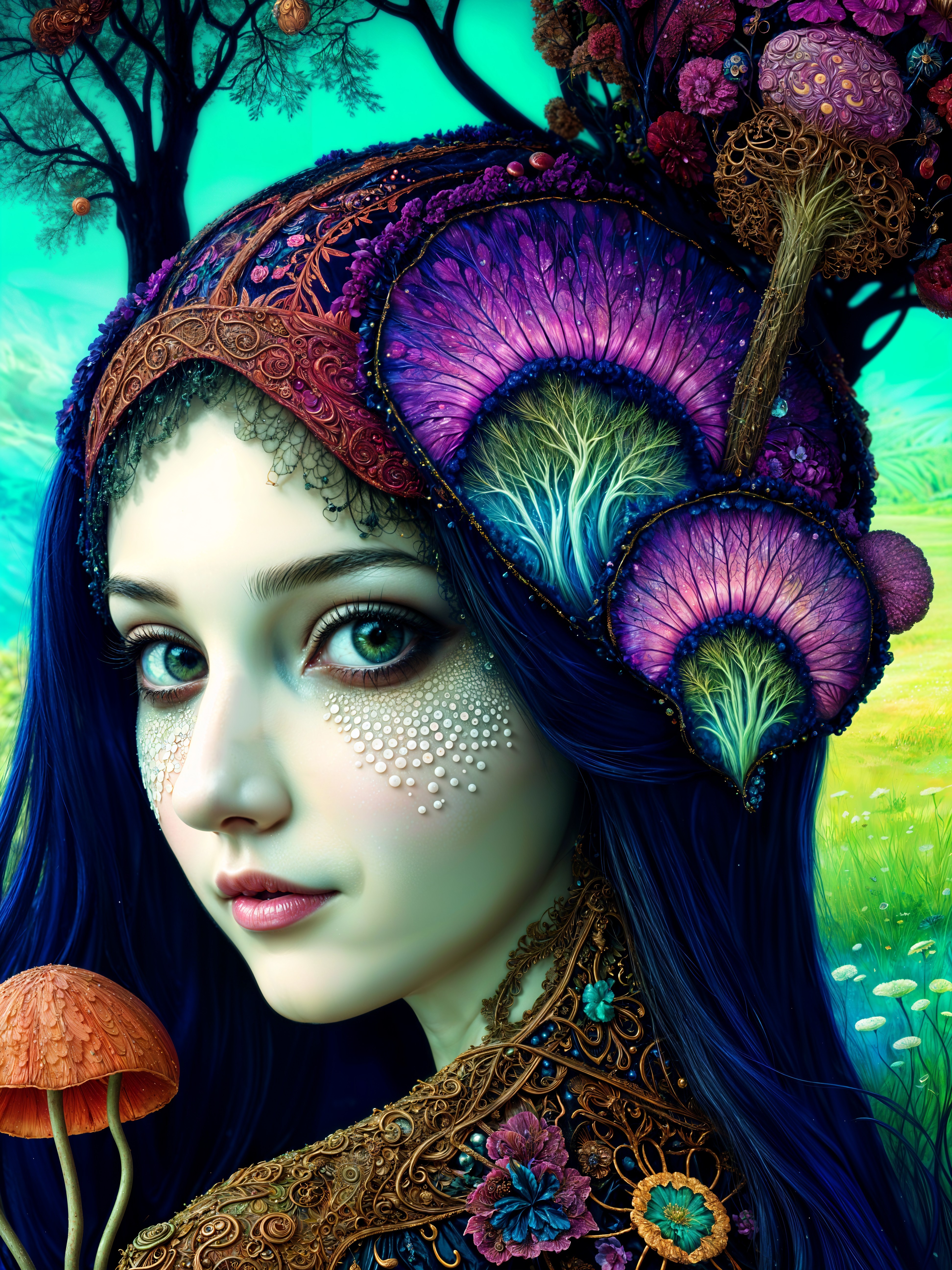 Fantastical Portrait of a Young Woman with Blue Hair