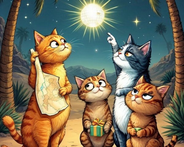 Cartoon Cats' Adventure in a Desert Setting