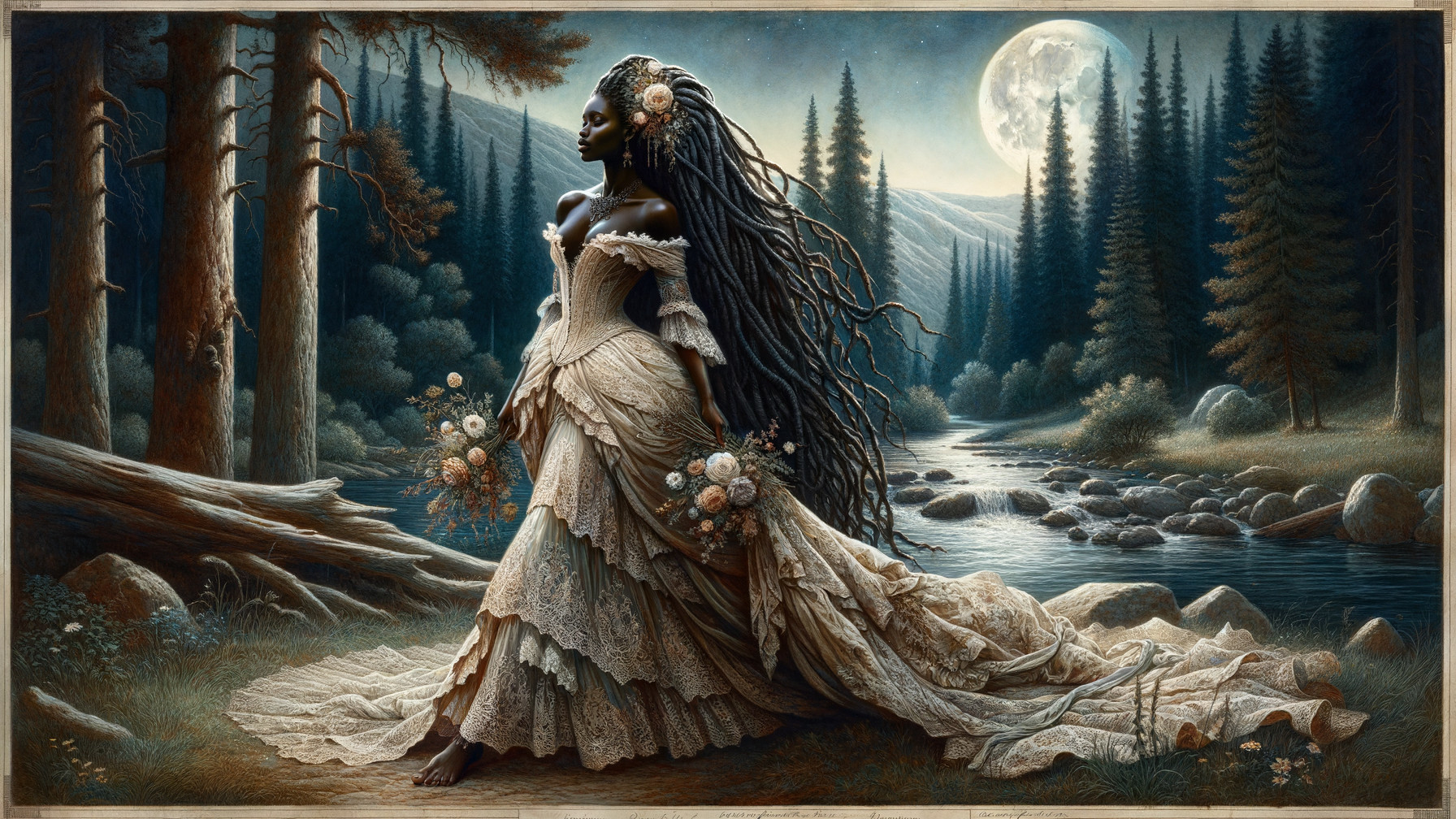 Silhouetted Woman by a Serene River at Night