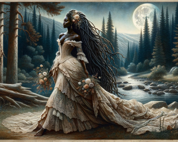 Silhouetted Woman by a Serene River at Night