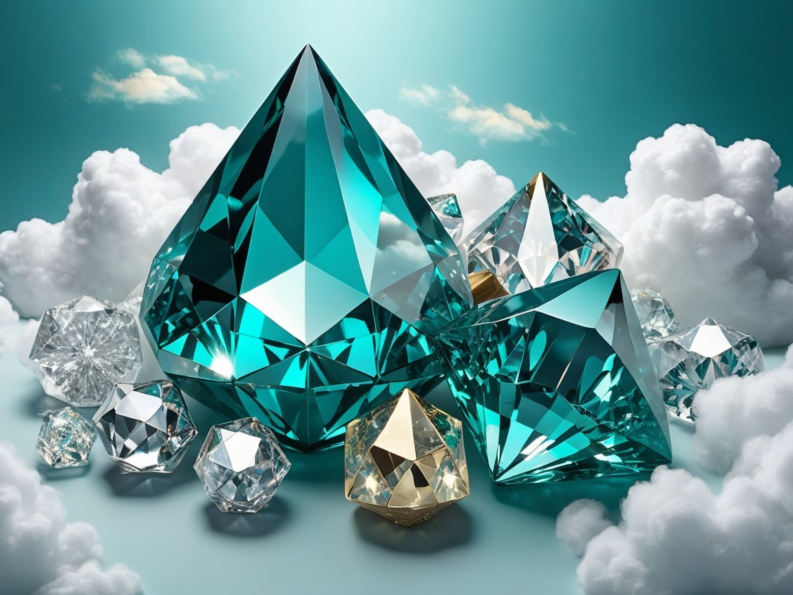 Colorful Faceted Gems Among Soft White Clouds