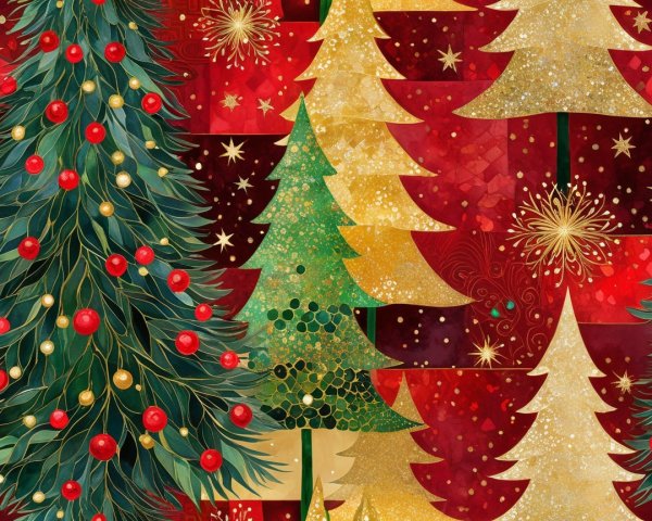 Vibrant Mosaic Christmas Wallpaper with Tree Motifs