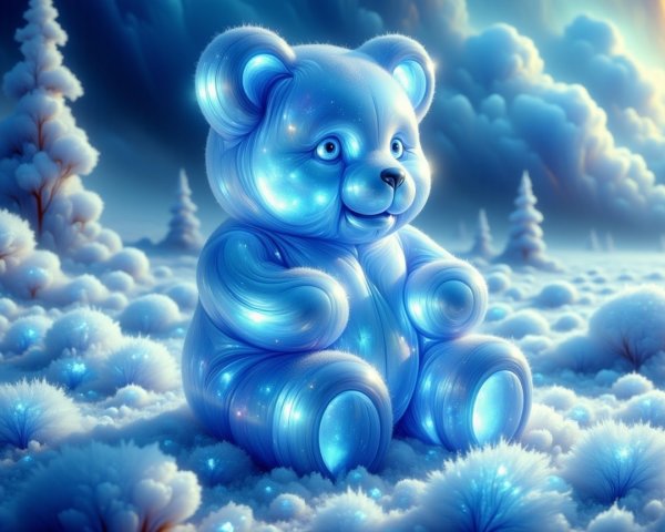 Glowing Teddy Bear in Enchanting Snowy Landscape