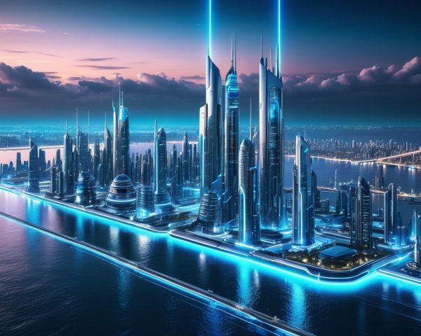Futuristic Twilight Skyline with Sleek Skyscrapers