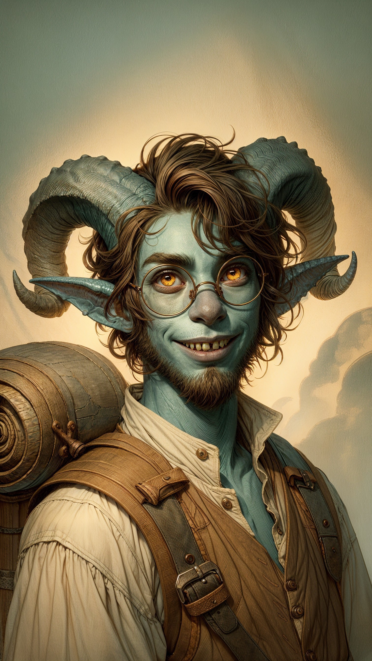 Fantasy-Inspired Young Man with Blue Skin and Horns