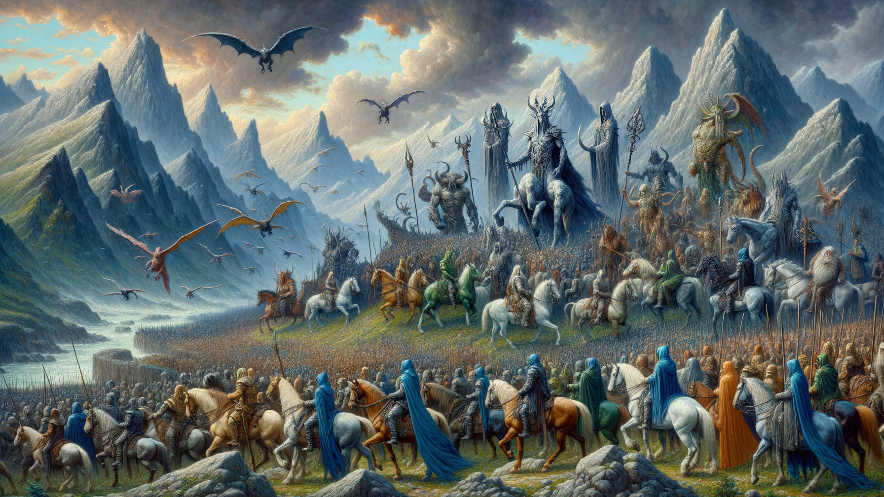 Fantasy Army Gathering in Mountainous Landscape