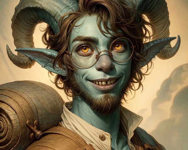 Fantasy-Inspired Young Man with Blue Skin and Horns
