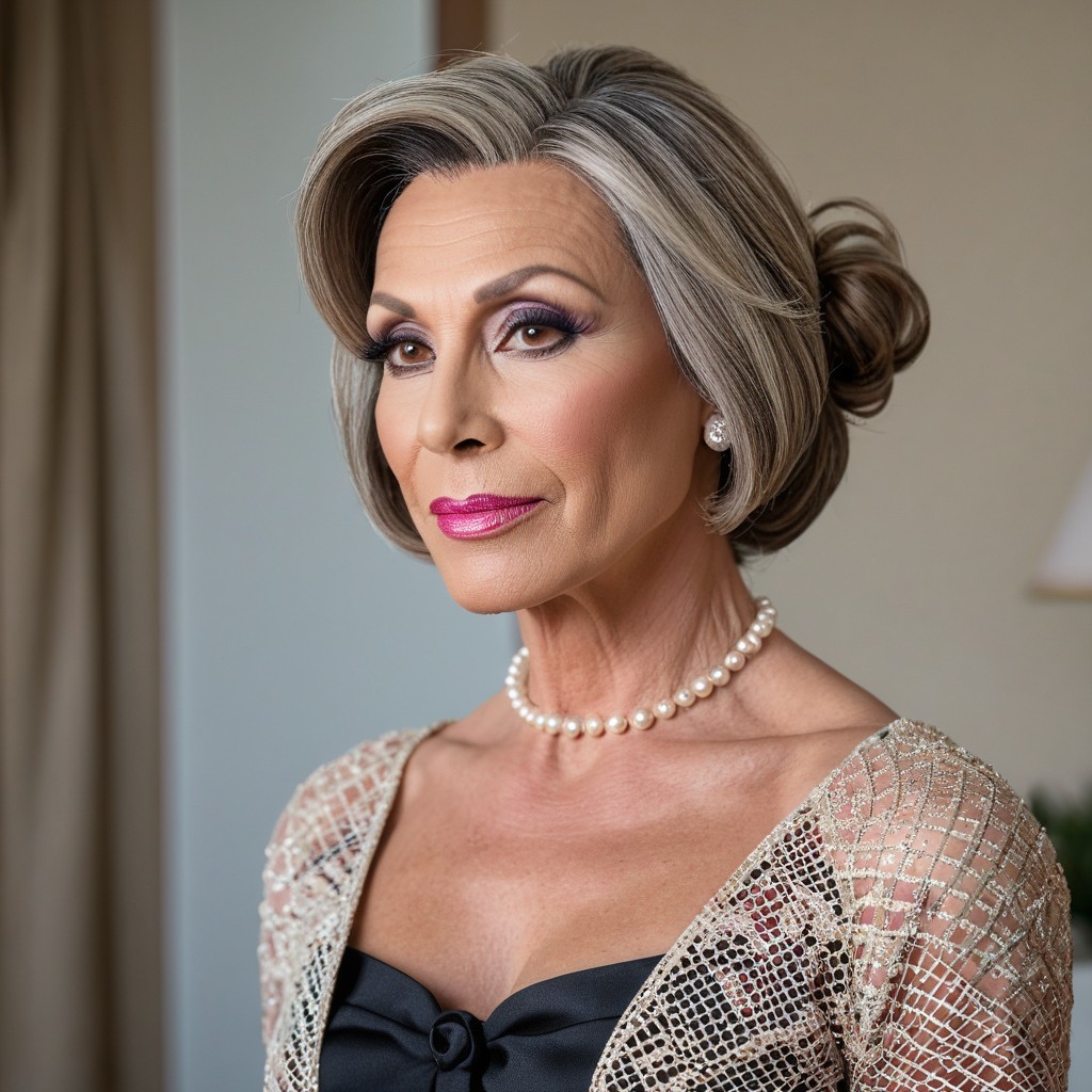 Sophisticated Individual in Chic Black Outfit and Silver Hair