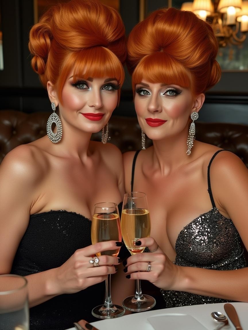 Elegant Women with Red Hairstyles at Lavish Table
