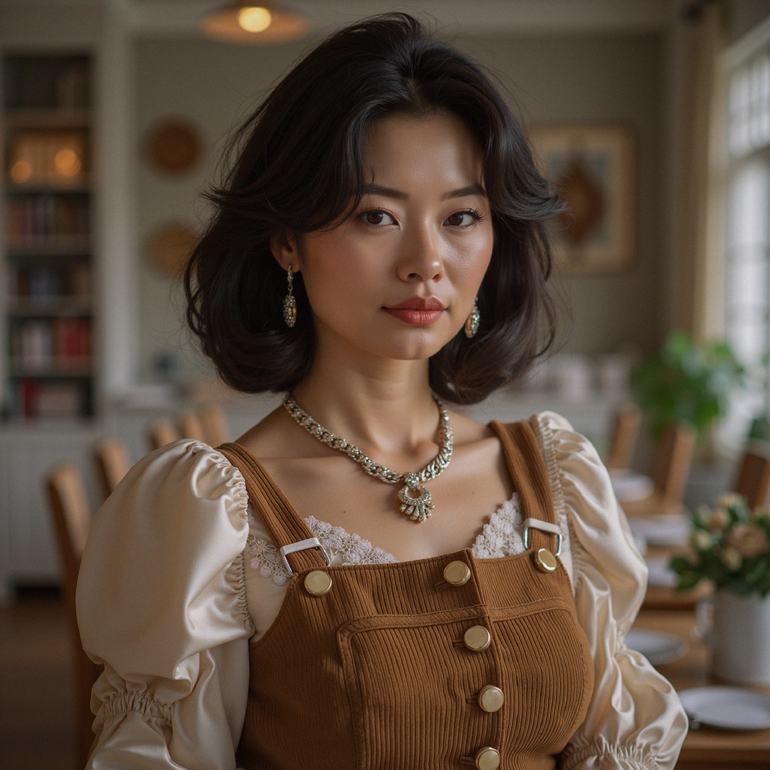 Confident Young Woman in Stylish Corduroy Dress