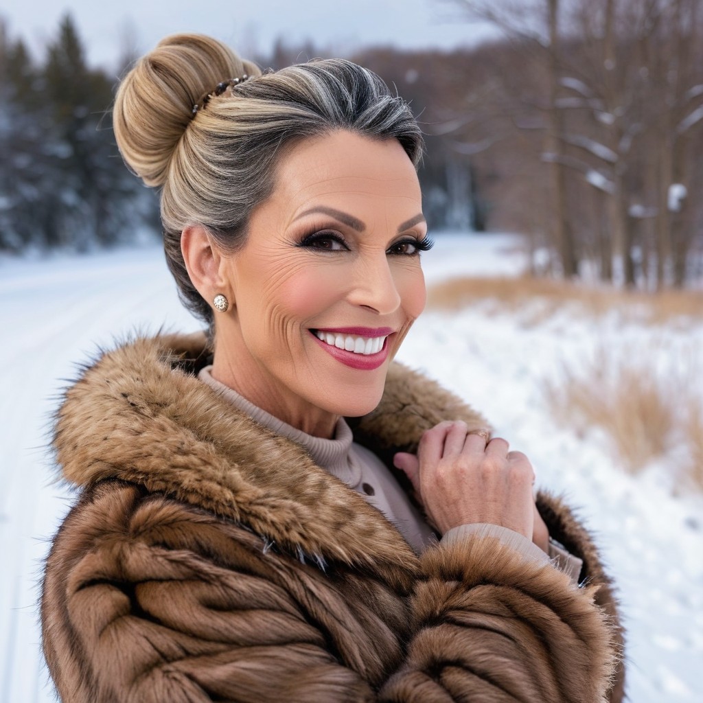 Elegant Woman in Fur Coat in Winter Landscape