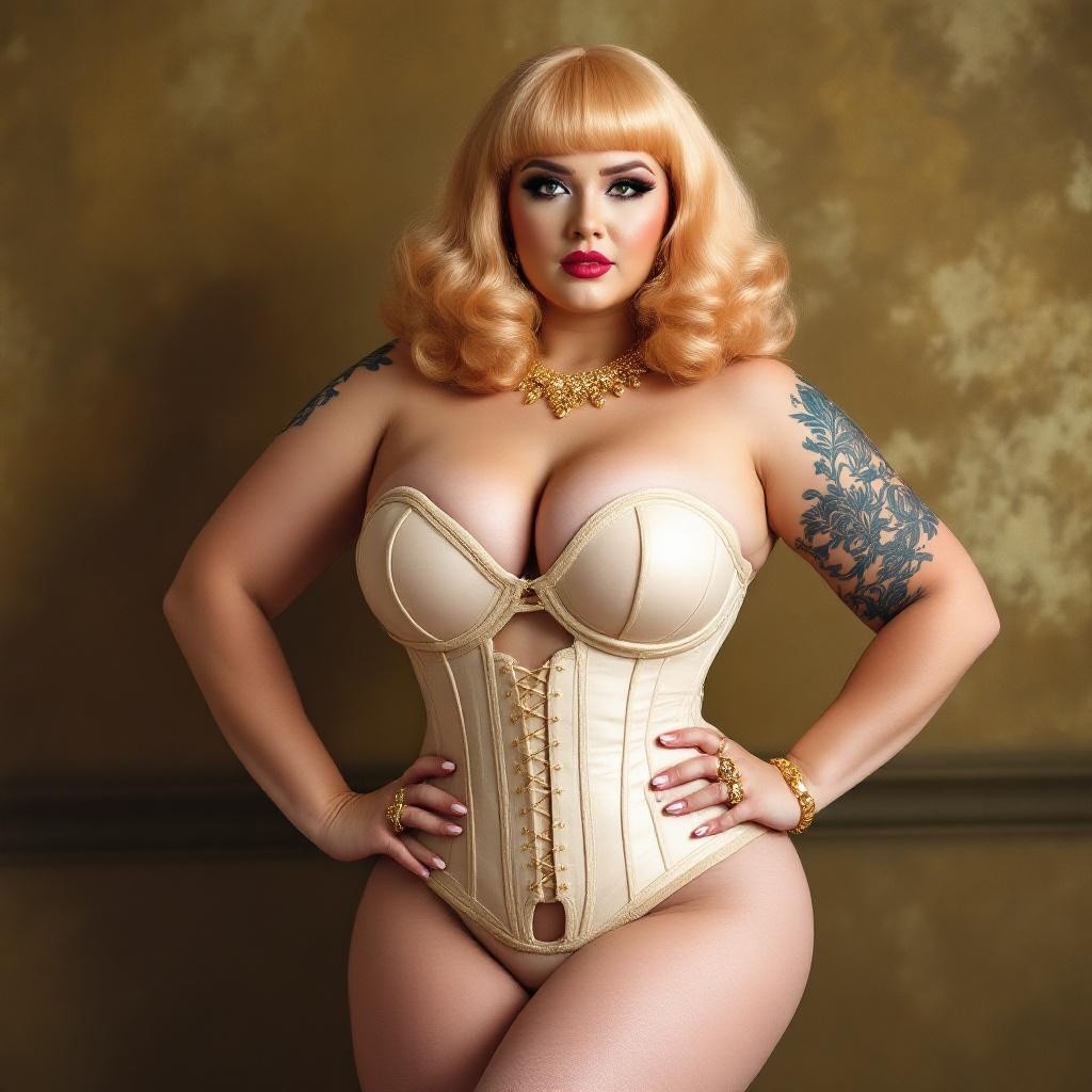 Vintage-Inspired Model in Stylish Nude Corset